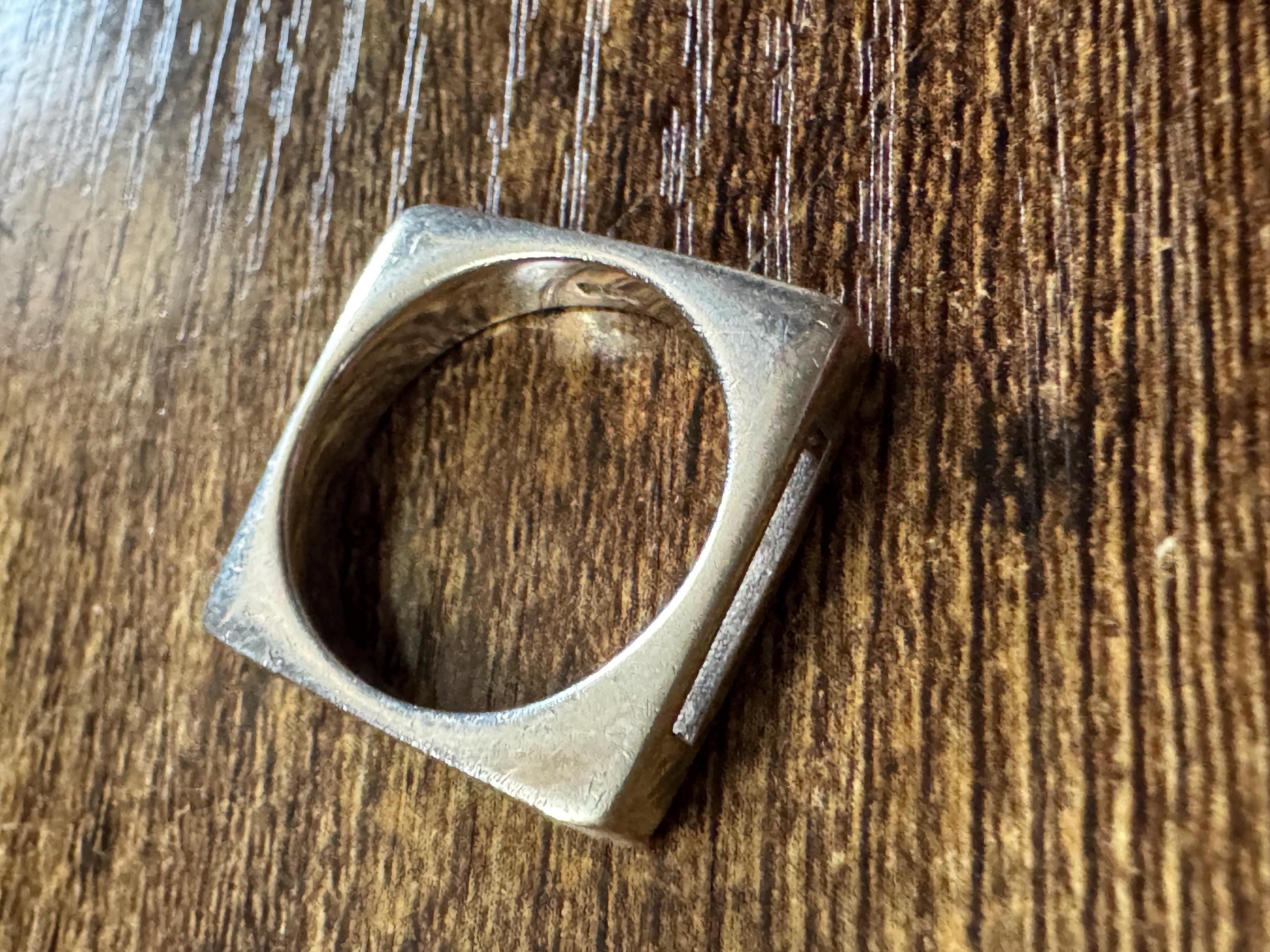 Size P 925 slim square band ring, Sterling Silver openwork