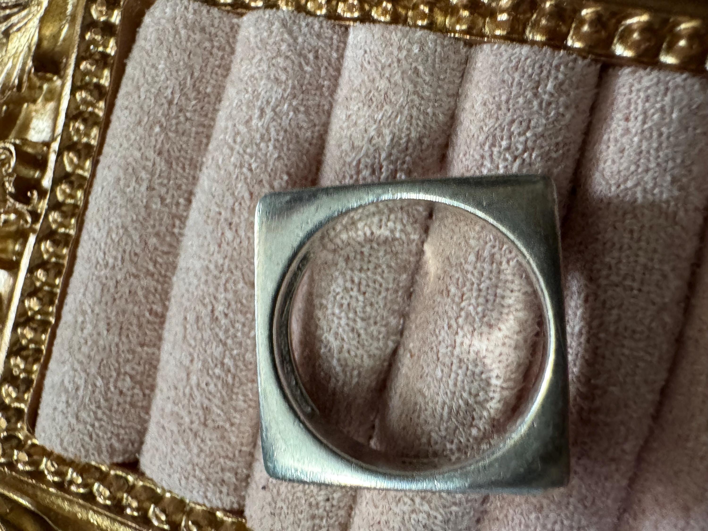 Size P 925 slim square band ring, Sterling Silver openwork