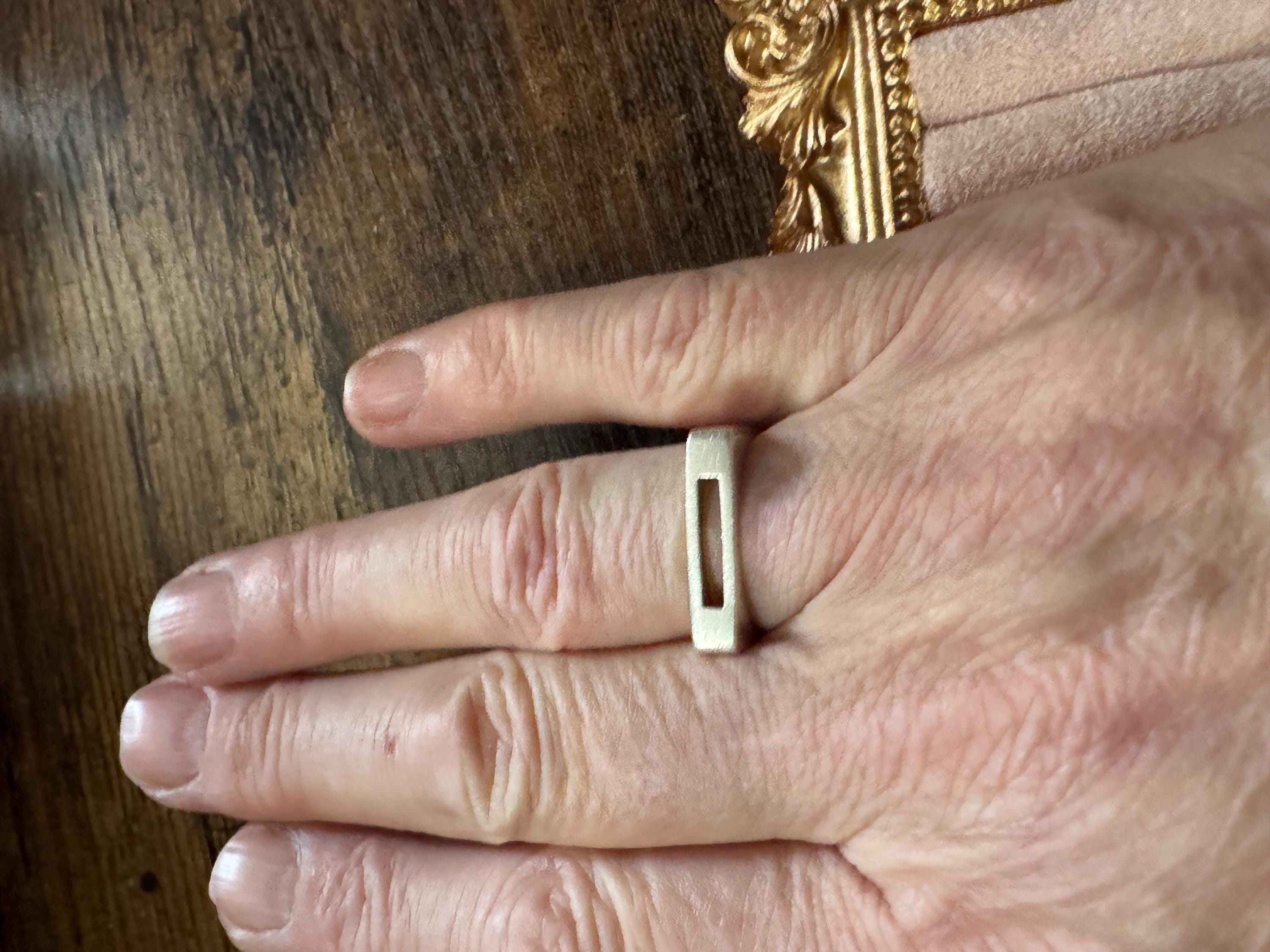 Size P 925 slim square band ring, Sterling Silver openwork