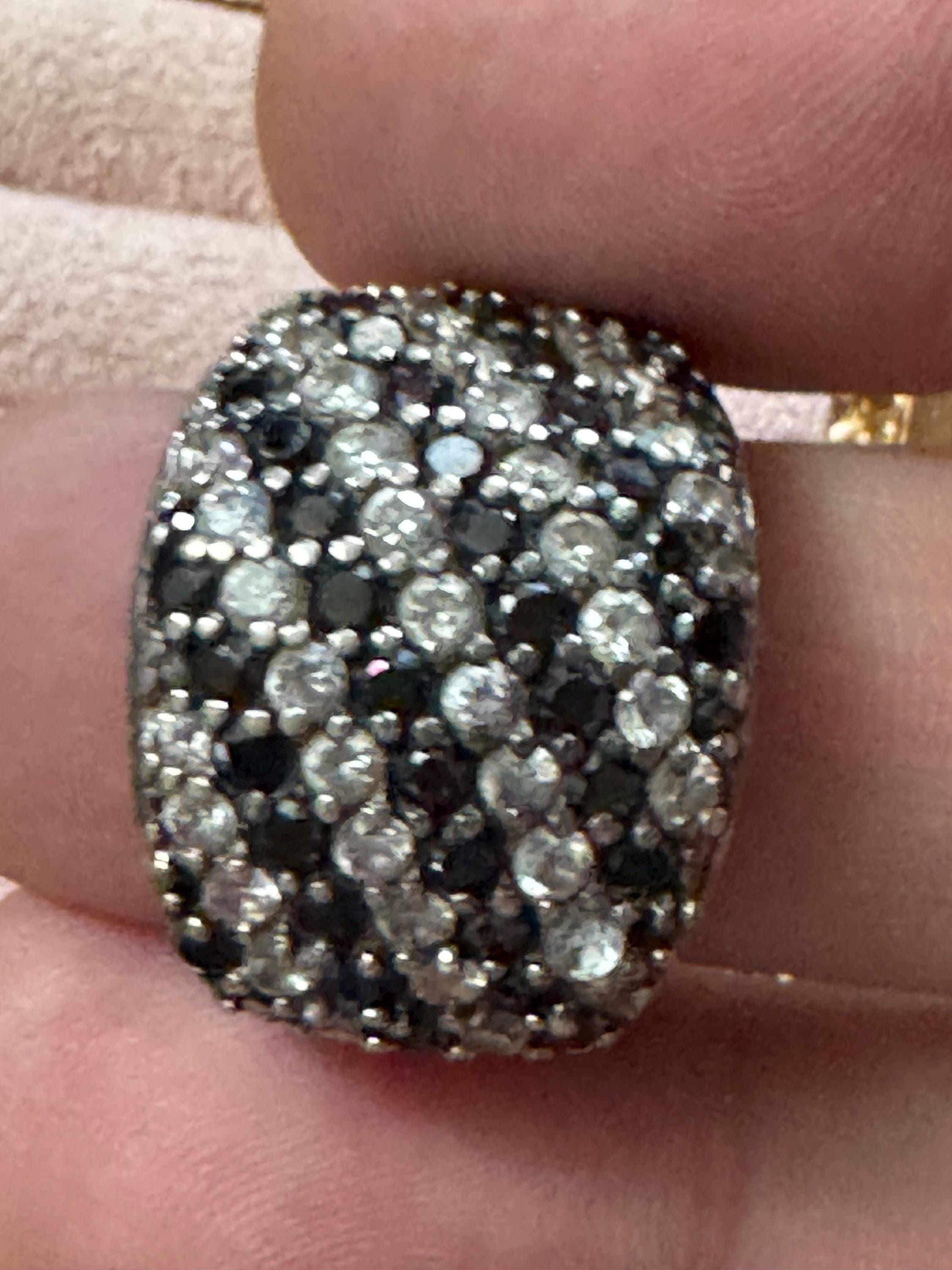 Size O 925 black clear cluster ring, sterling silver rhinestones cocktail dress ring , monochrome