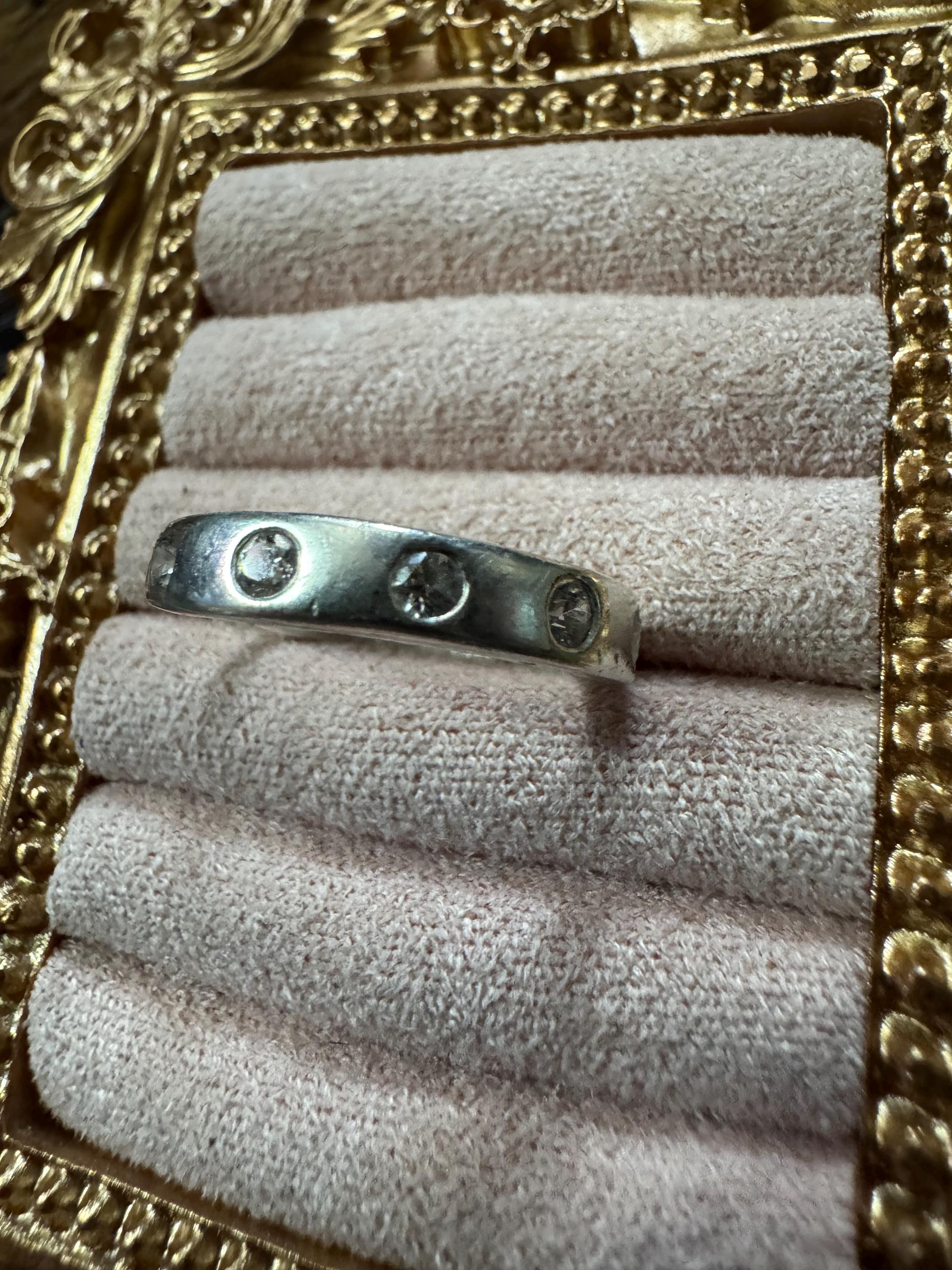 Size P 925 slim gem set band ring, Sterling Silver set with clear stones