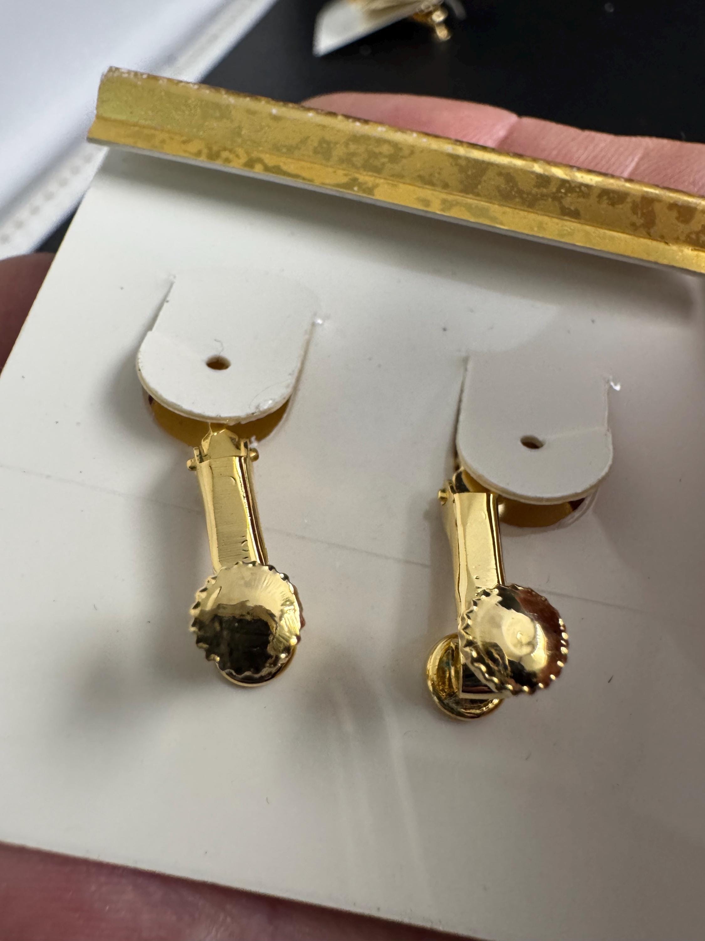 NAPIER triangular clip on earrings, vintage signed 80s geometric gold plated