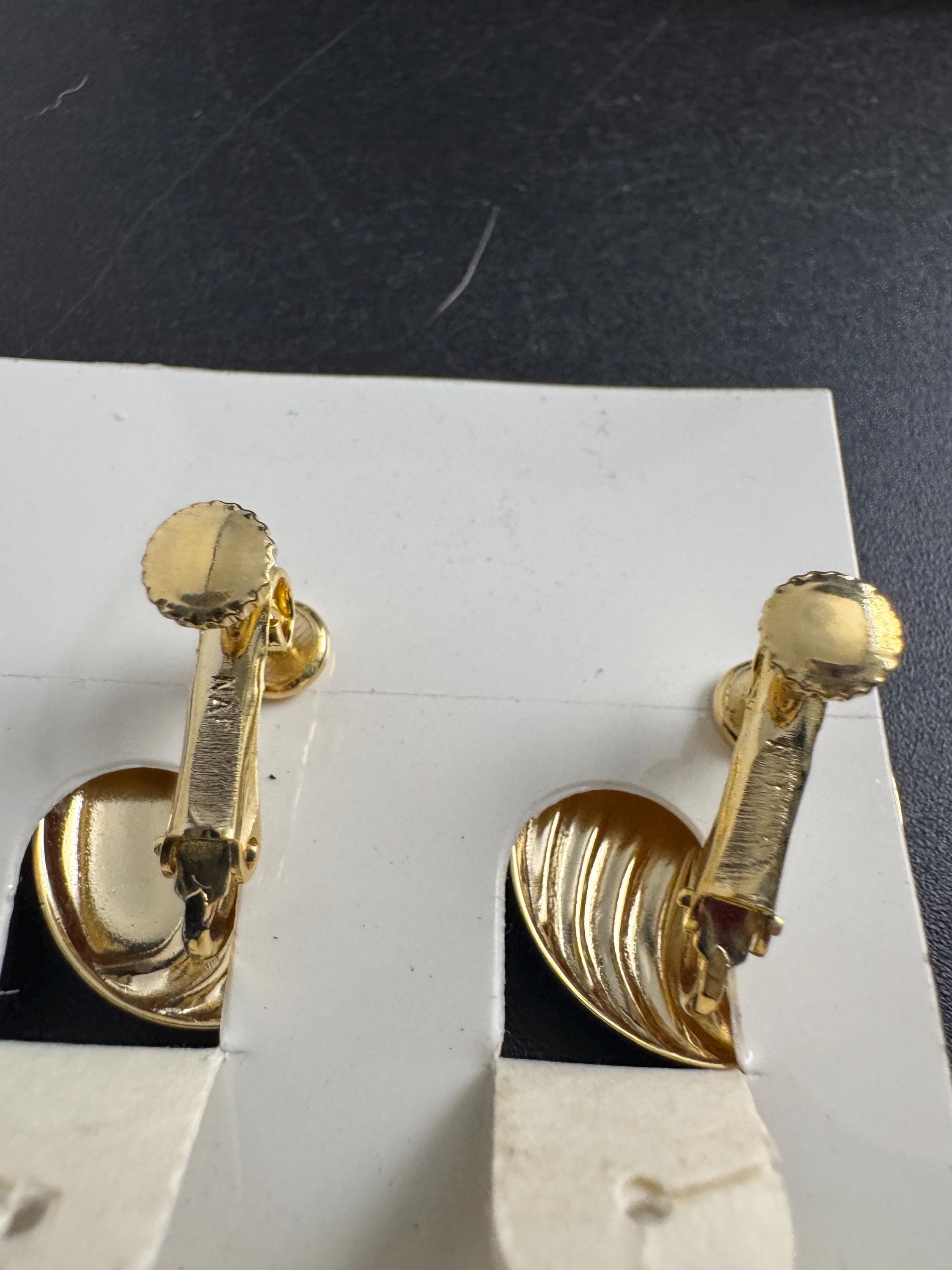 NAPIER teardrop clip on earrings, vintage signed 80s abstract swirls and gold plated, designer