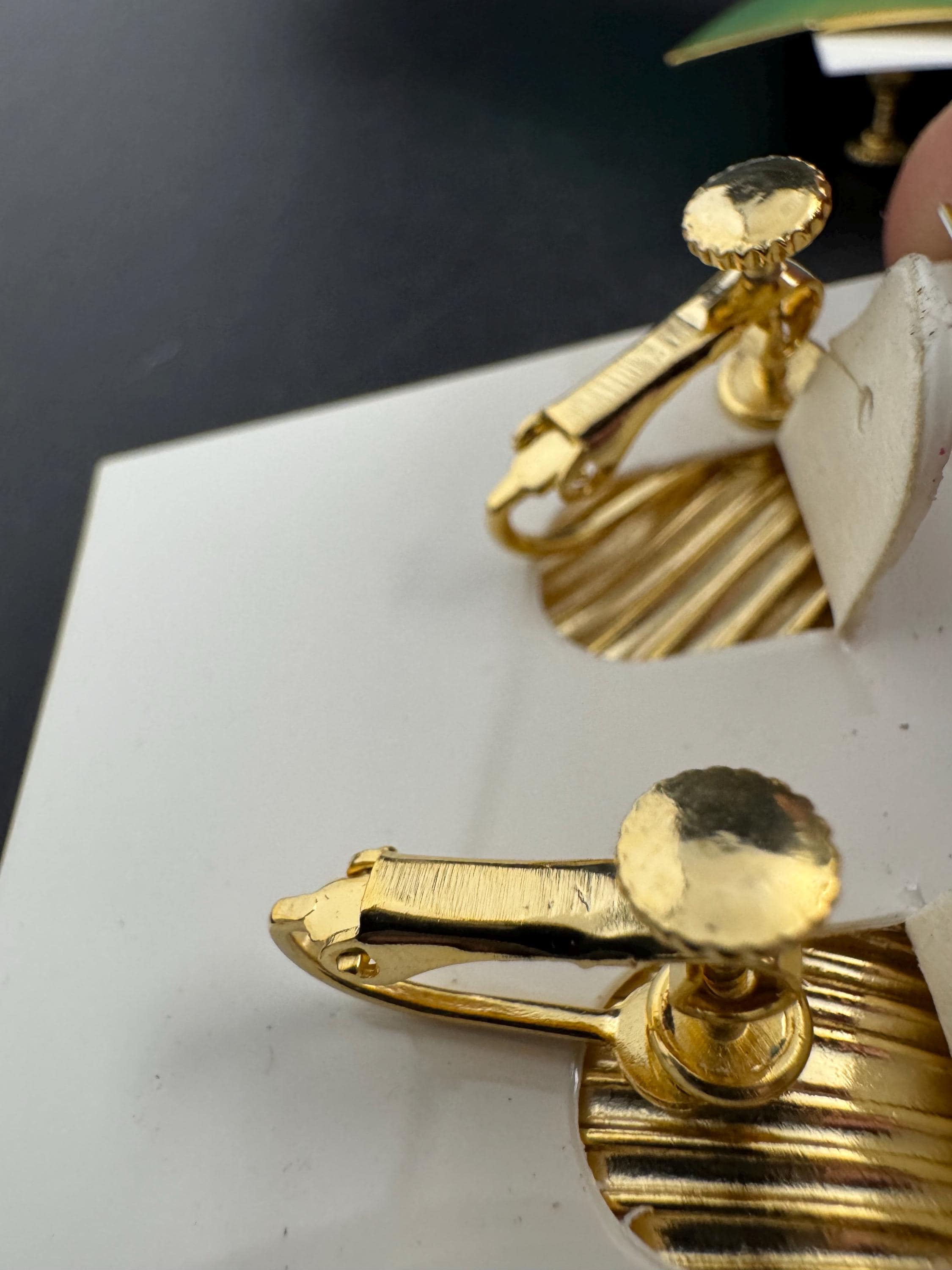 NAPIER pearl clip on earrings, vintage signed 80s seashell gold plated, designer summer jewellery