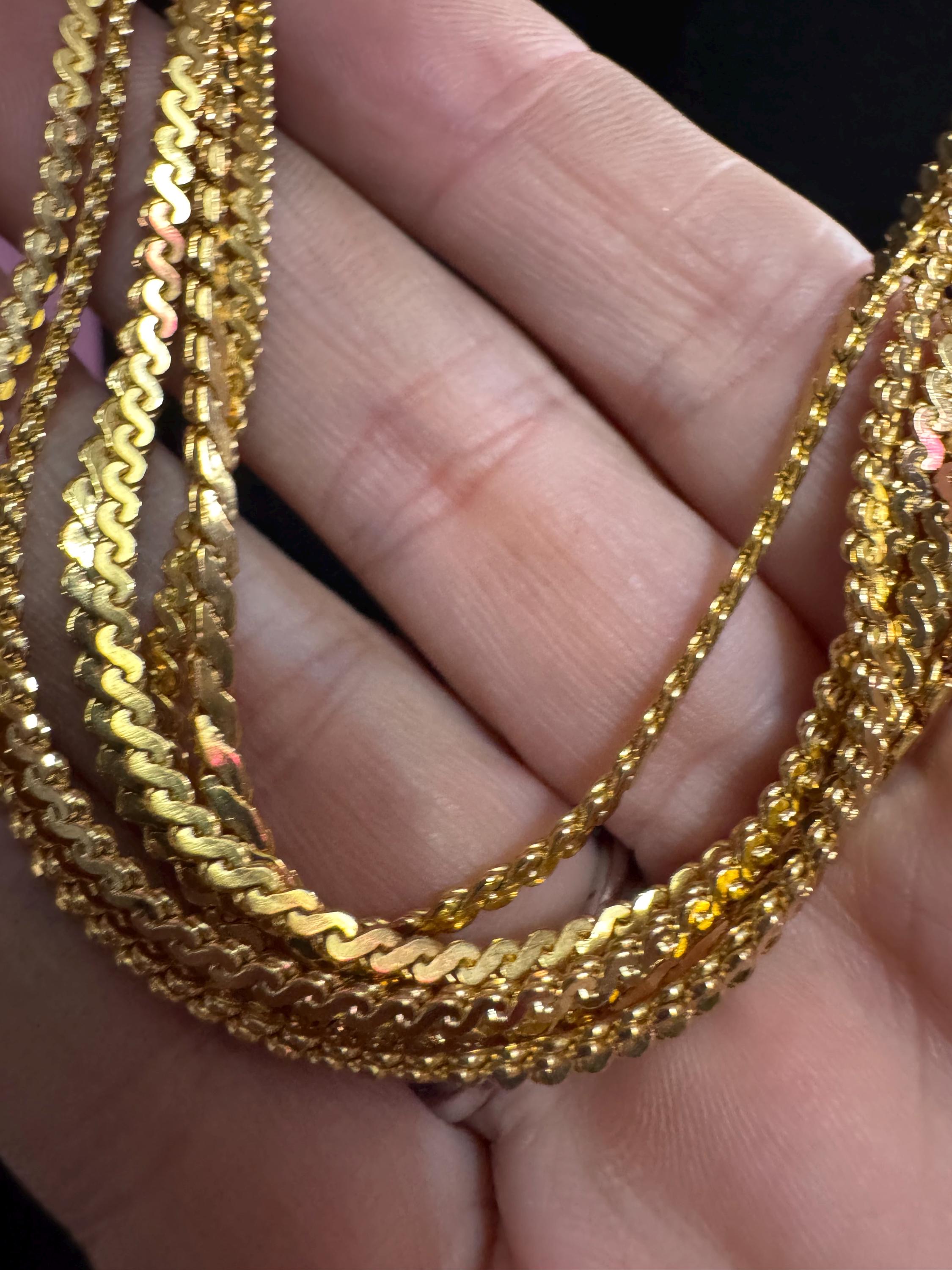 Long gold plated serpentine Chain,  37 inch 122cm vintage necklace