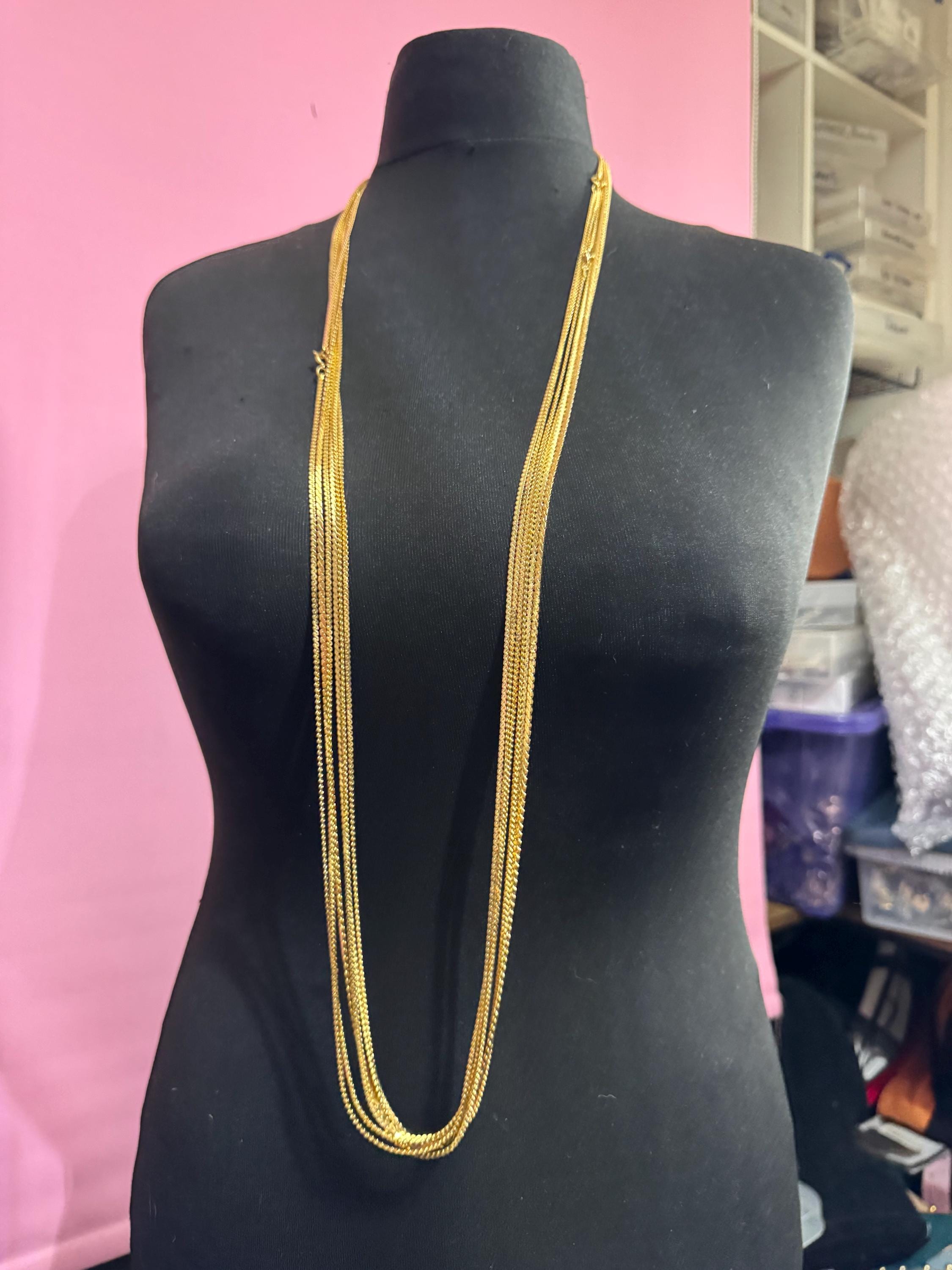 Long gold plated serpentine Chain,  37 inch 122cm vintage necklace