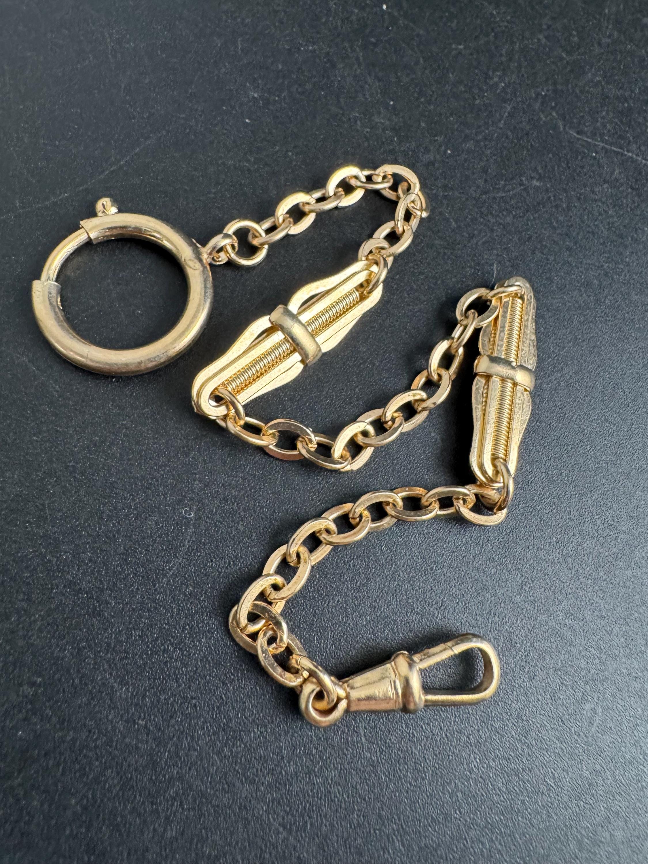 Antique Art Deco Pocket Watch Chain: gold plated machine age 26cm