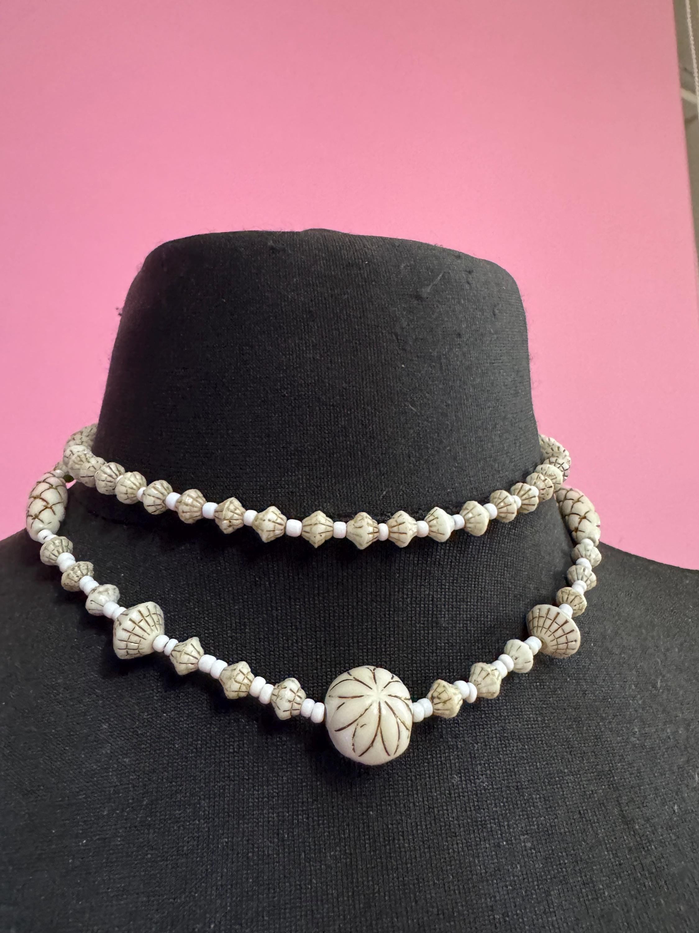 neiger UV Multistrand necklace, cream beads 41cm uranium glass