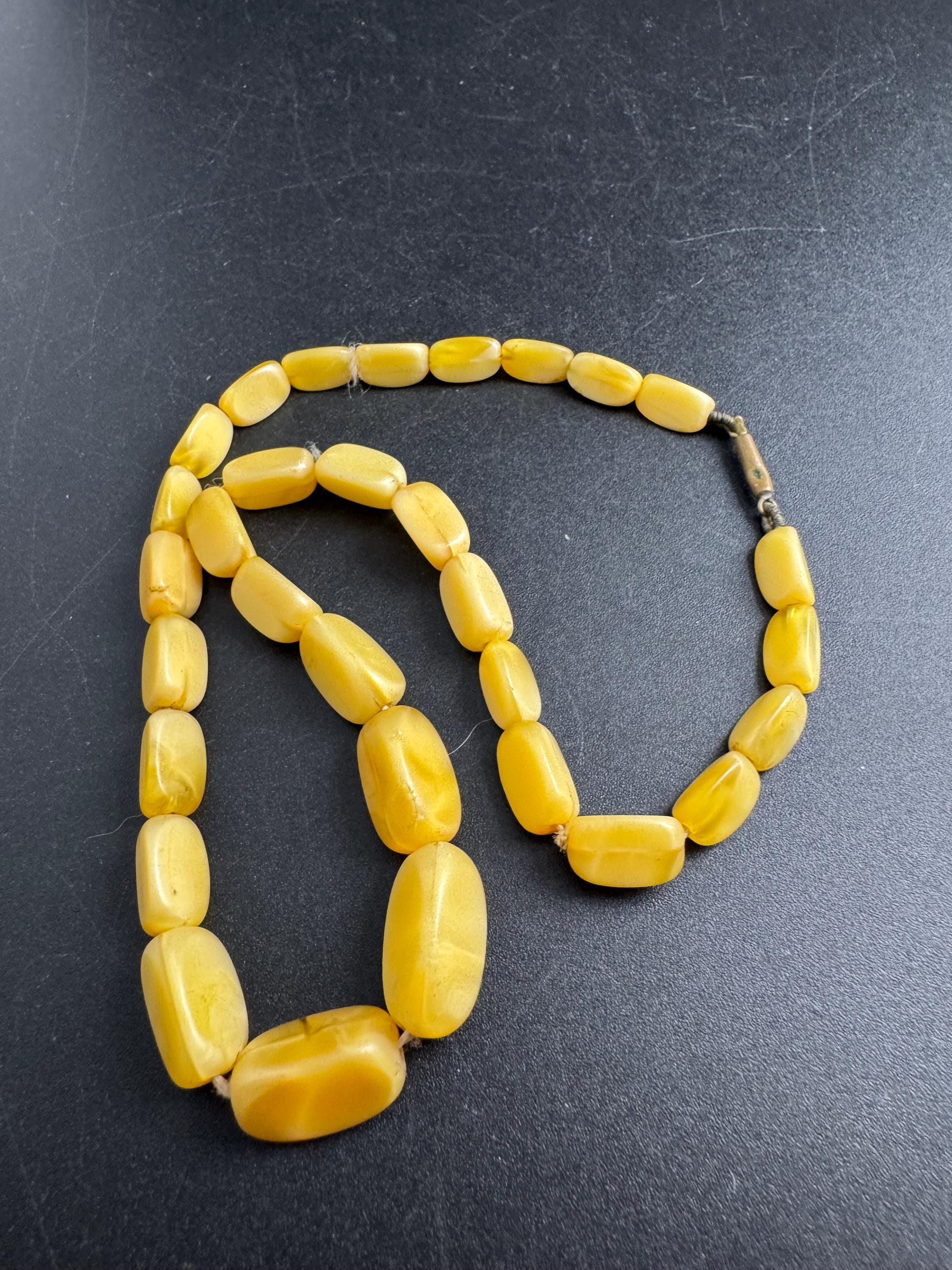Uranium Czech lemon glass necklace,  yellow UV beaded short choker 42cm