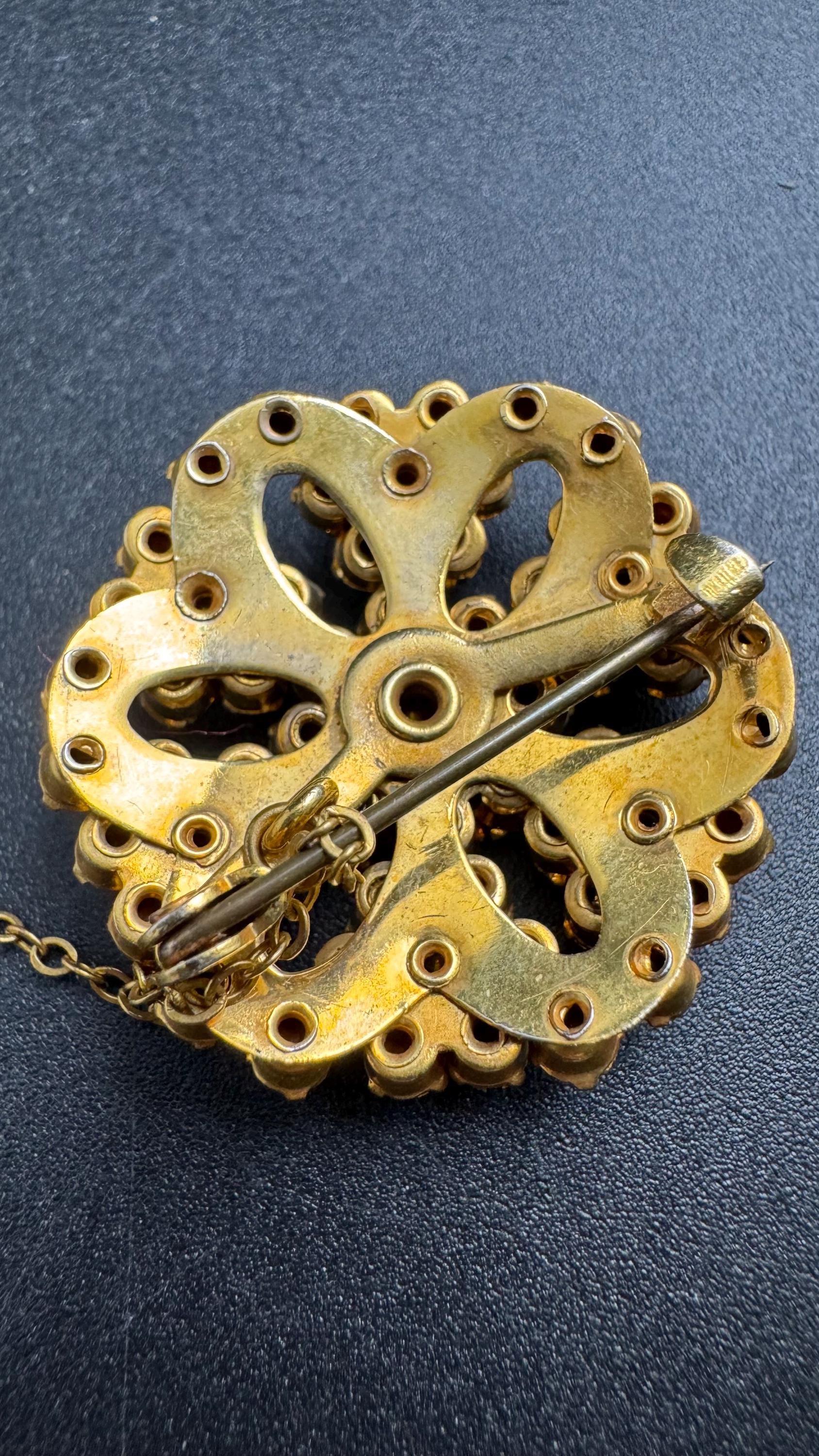 Vintage red garnet rhinestone brooch, Bohemian Claw Set vintage pin