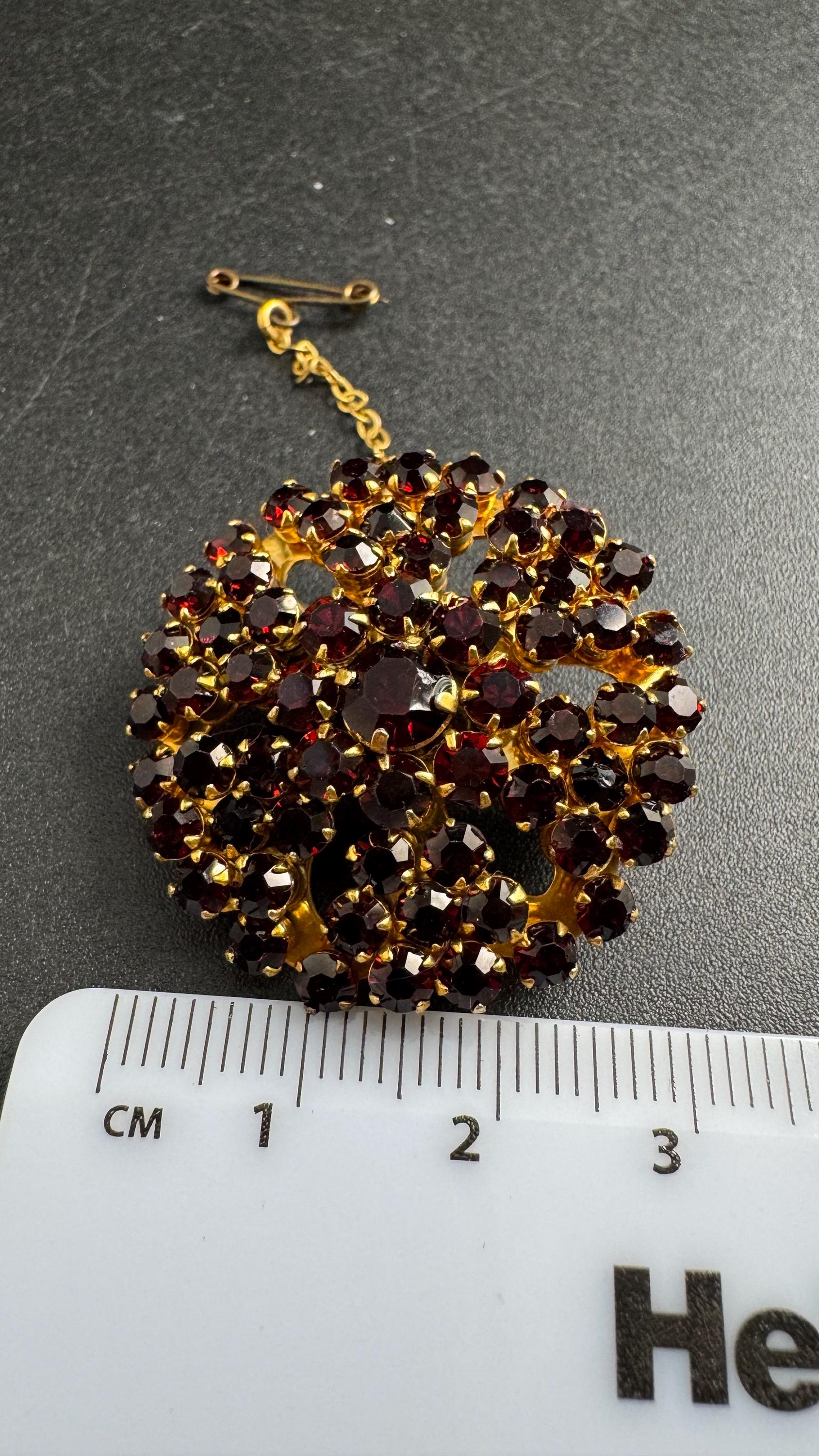 Vintage red garnet rhinestone brooch, Bohemian Claw Set vintage pin