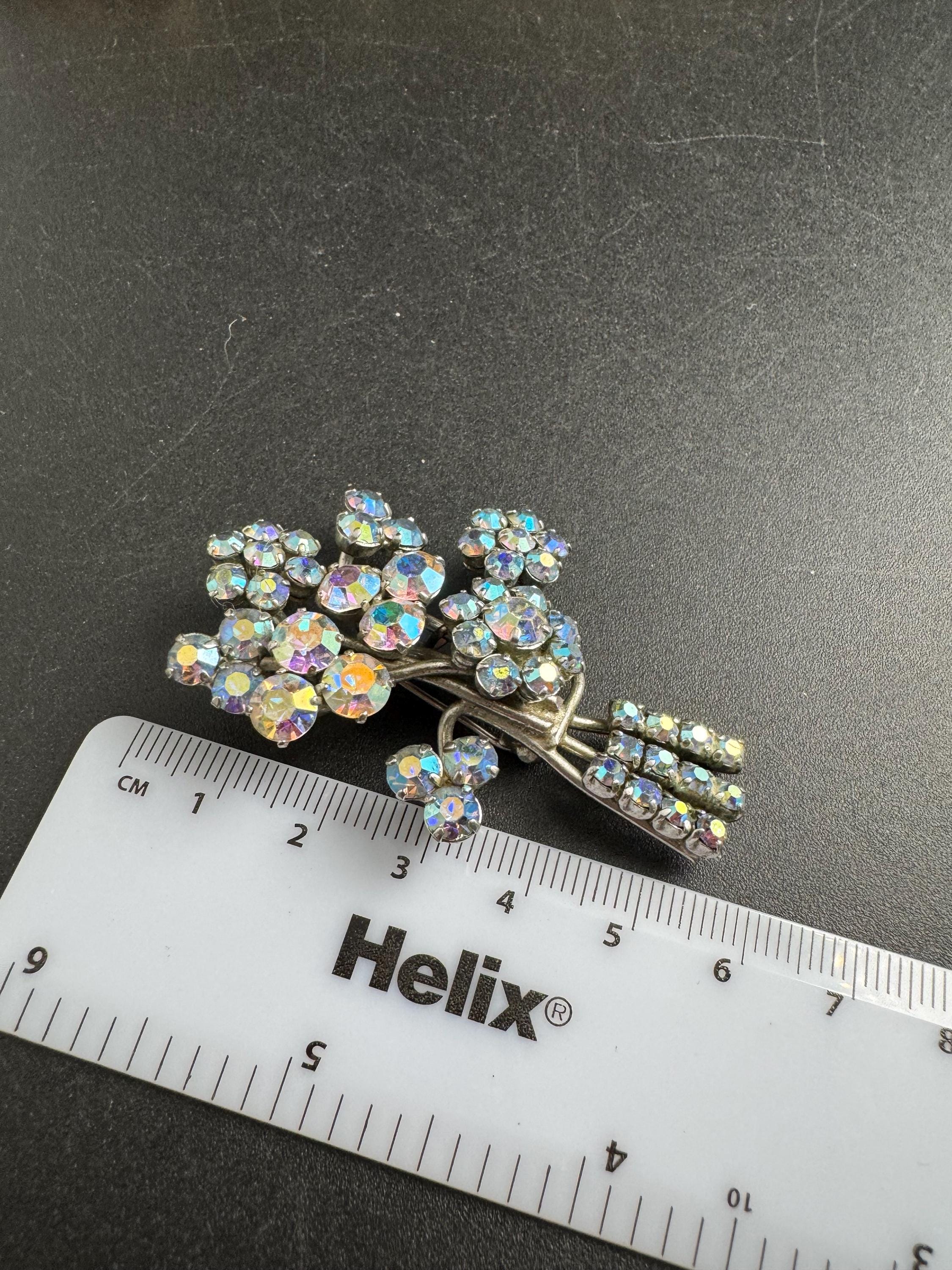 AB aurora borealis bouquet Brooch, silver chrome