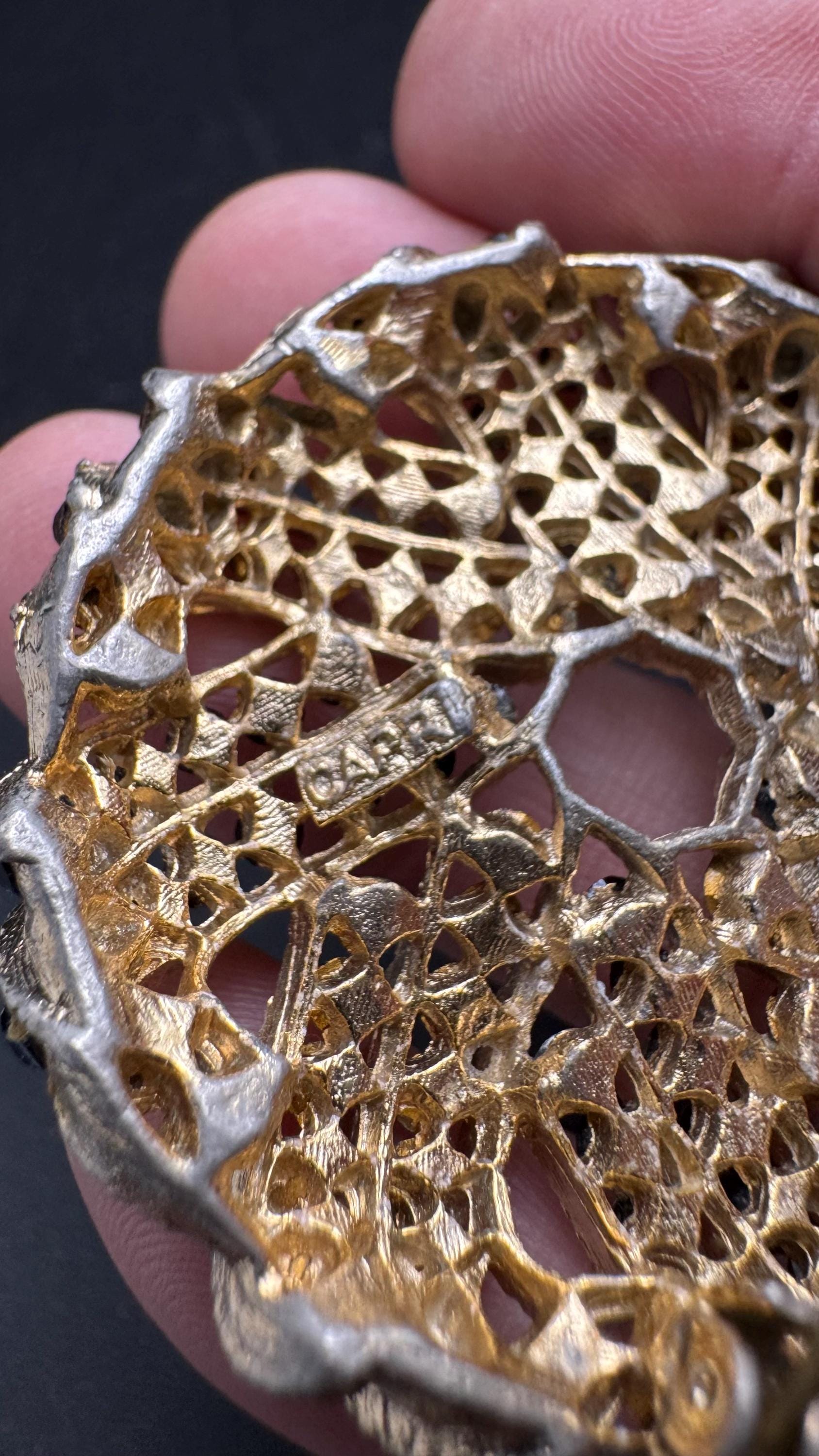 CAPRI brown black rhinestone brooch,  cognac glass, Vintage diamanté signed