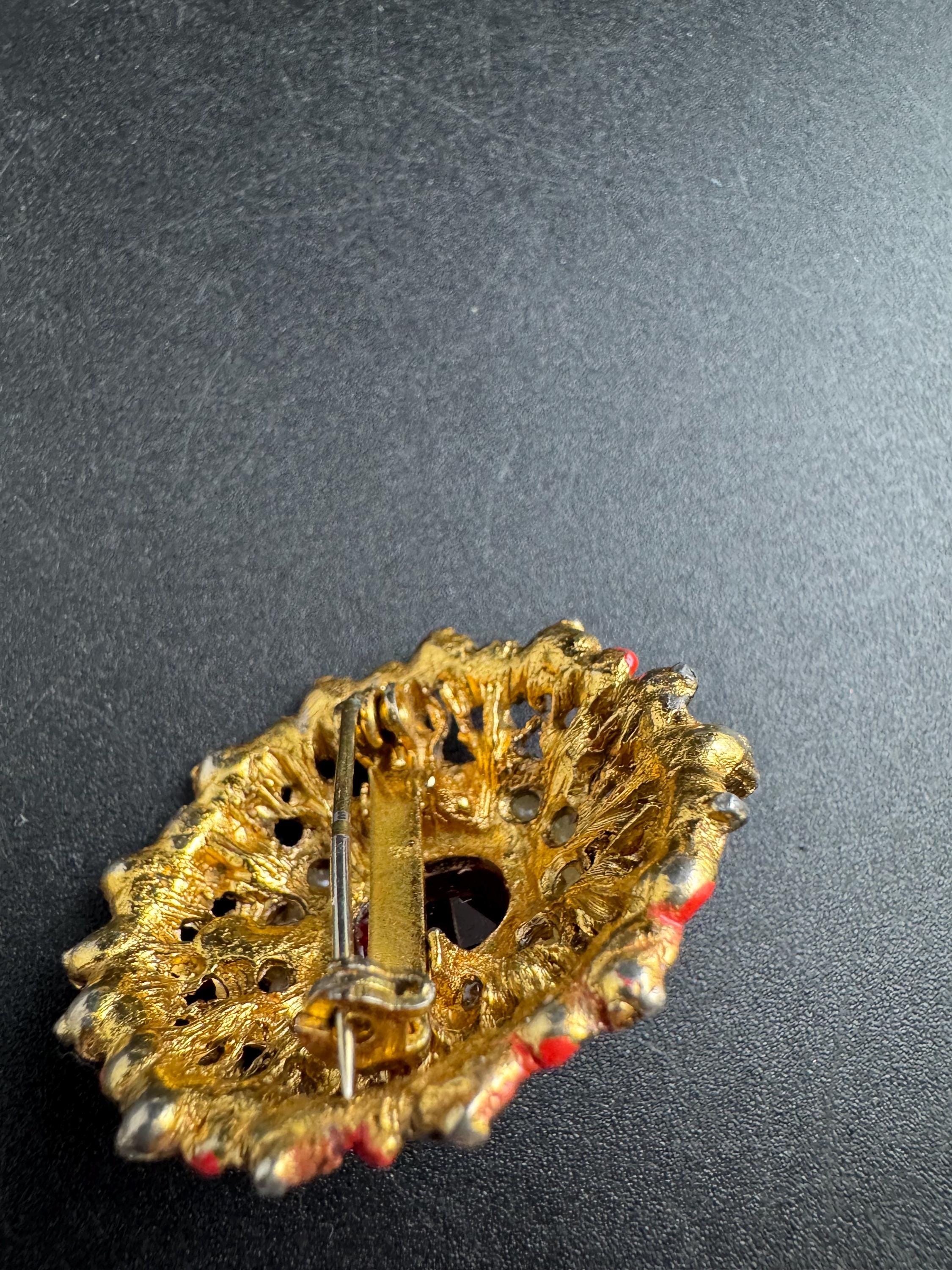 Oval ruby seed pearl Brooch: vintage Red Rhinestones
