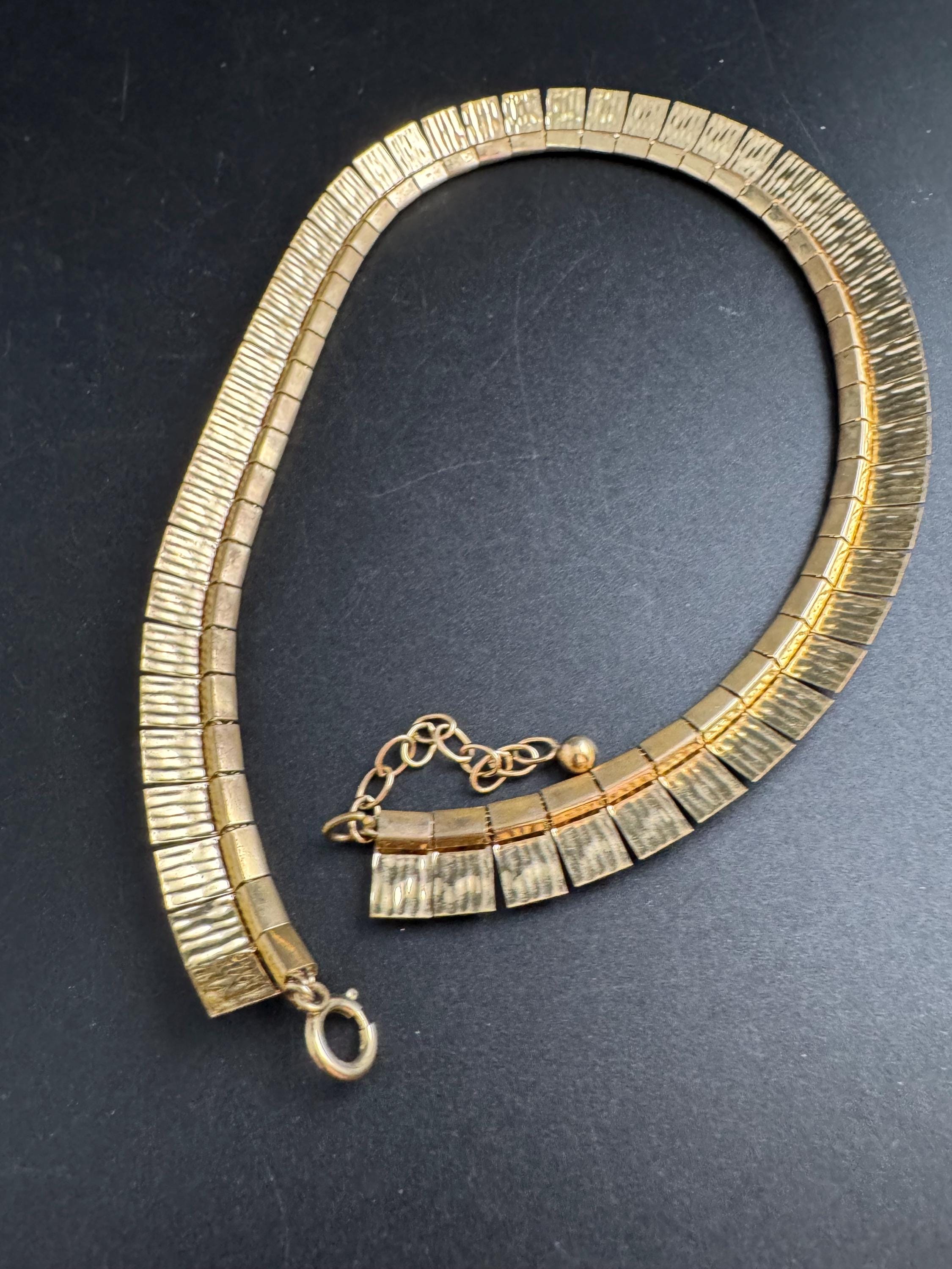 Egyptian wide gold choker necklace, cleopatra fringed style vintage