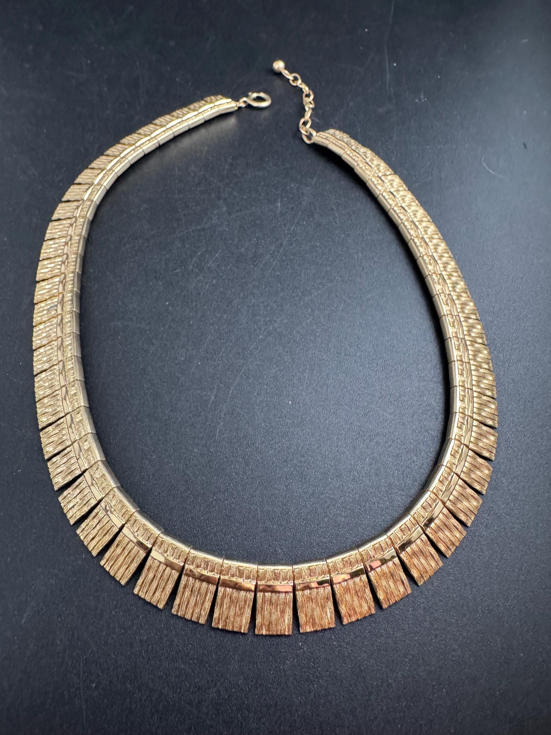 Egyptian wide gold choker necklace, cleopatra fringed style vintage
