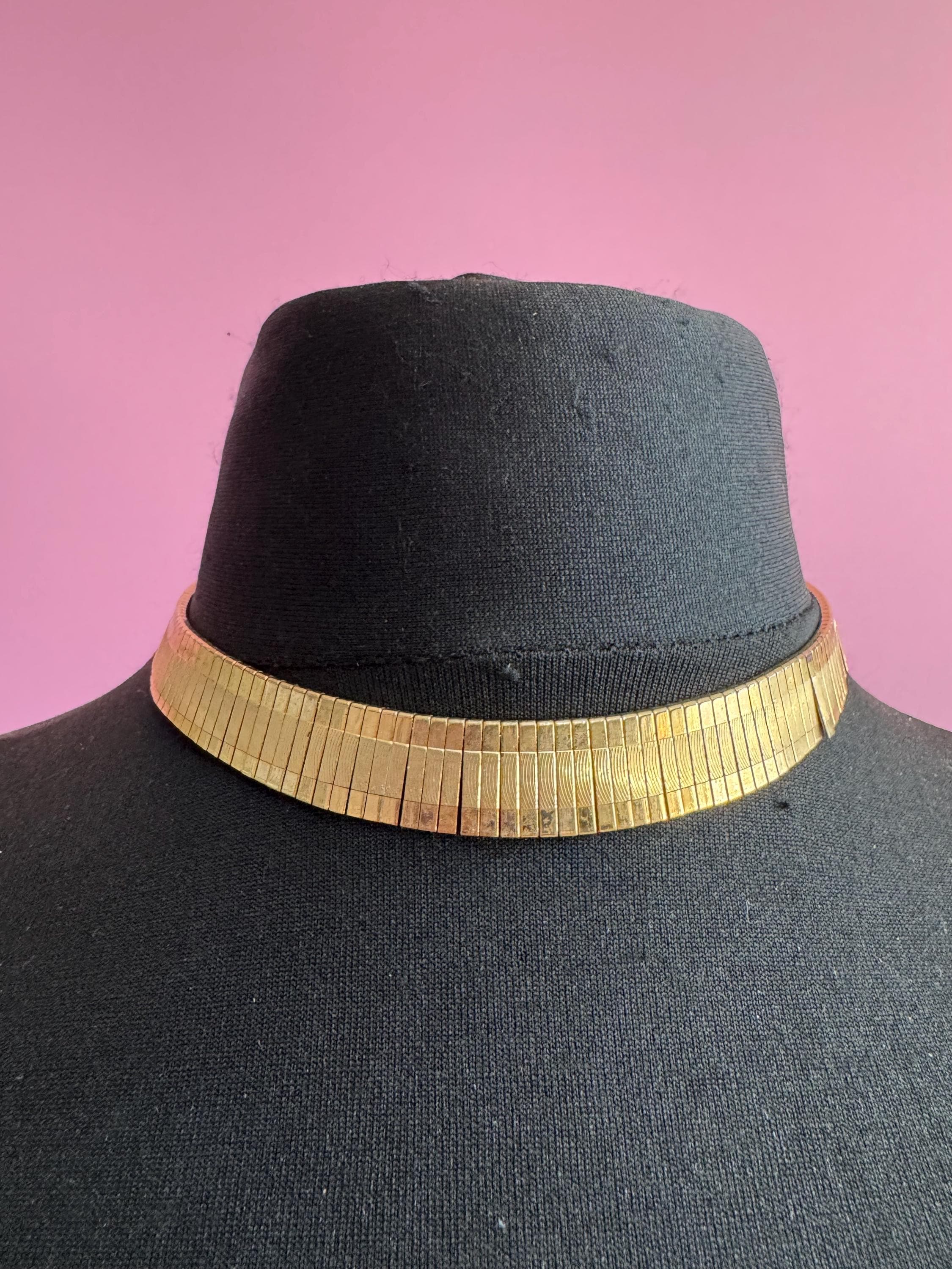 Egyptian wide gold choker necklace, cleopatra fringed style vintage