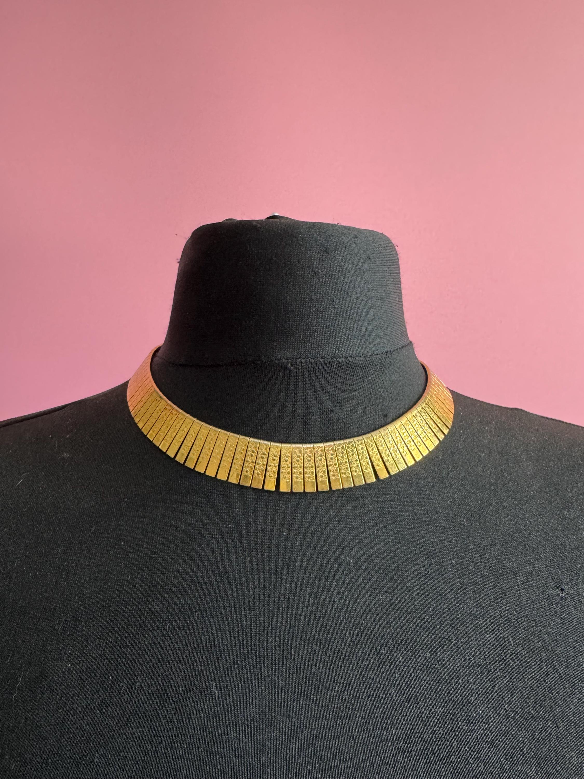 Egyptian wide gold choker necklace, cleopatra fringed style vintage