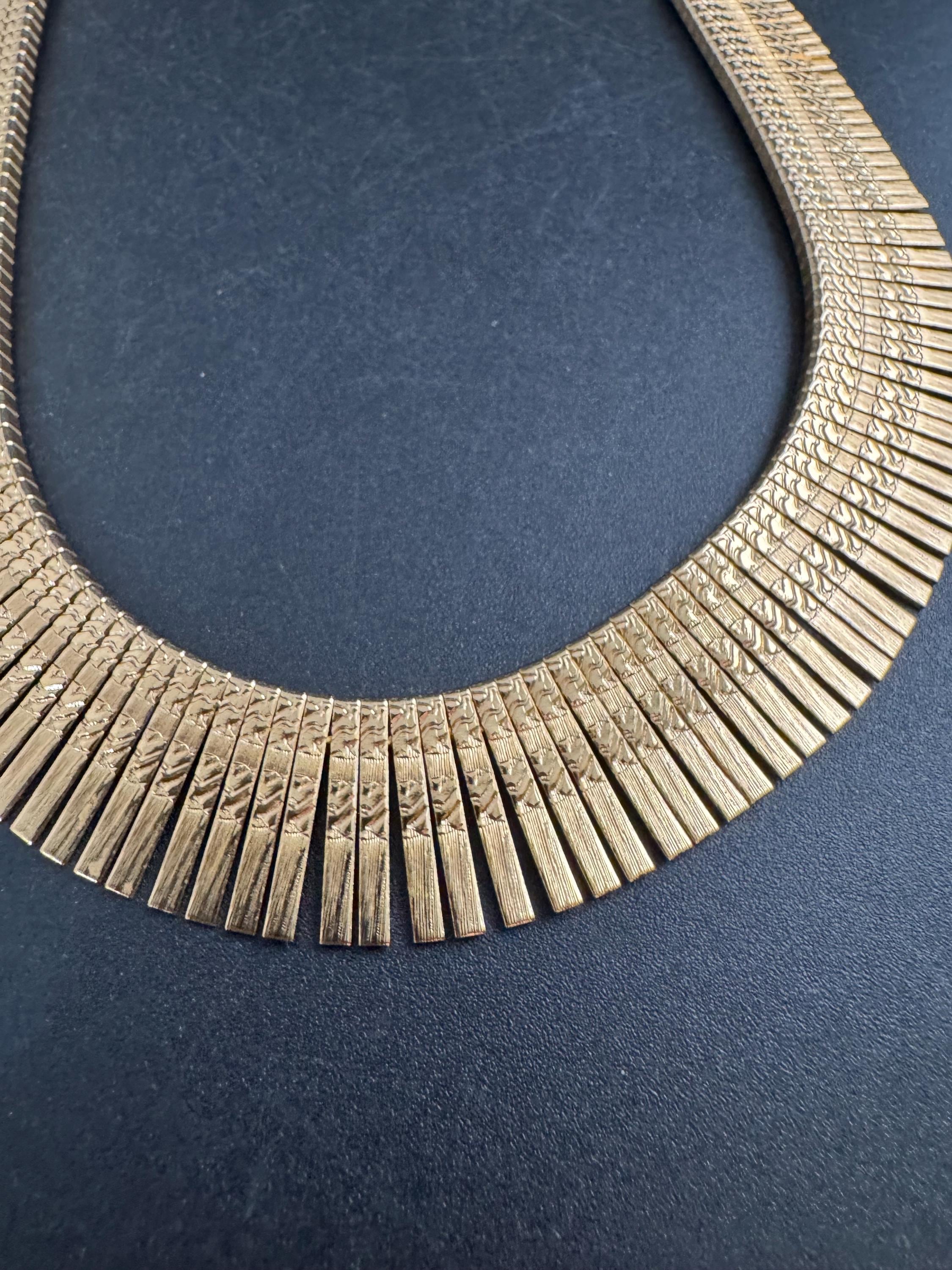 Egyptian wide gold choker necklace, cleopatra fringed style vintage