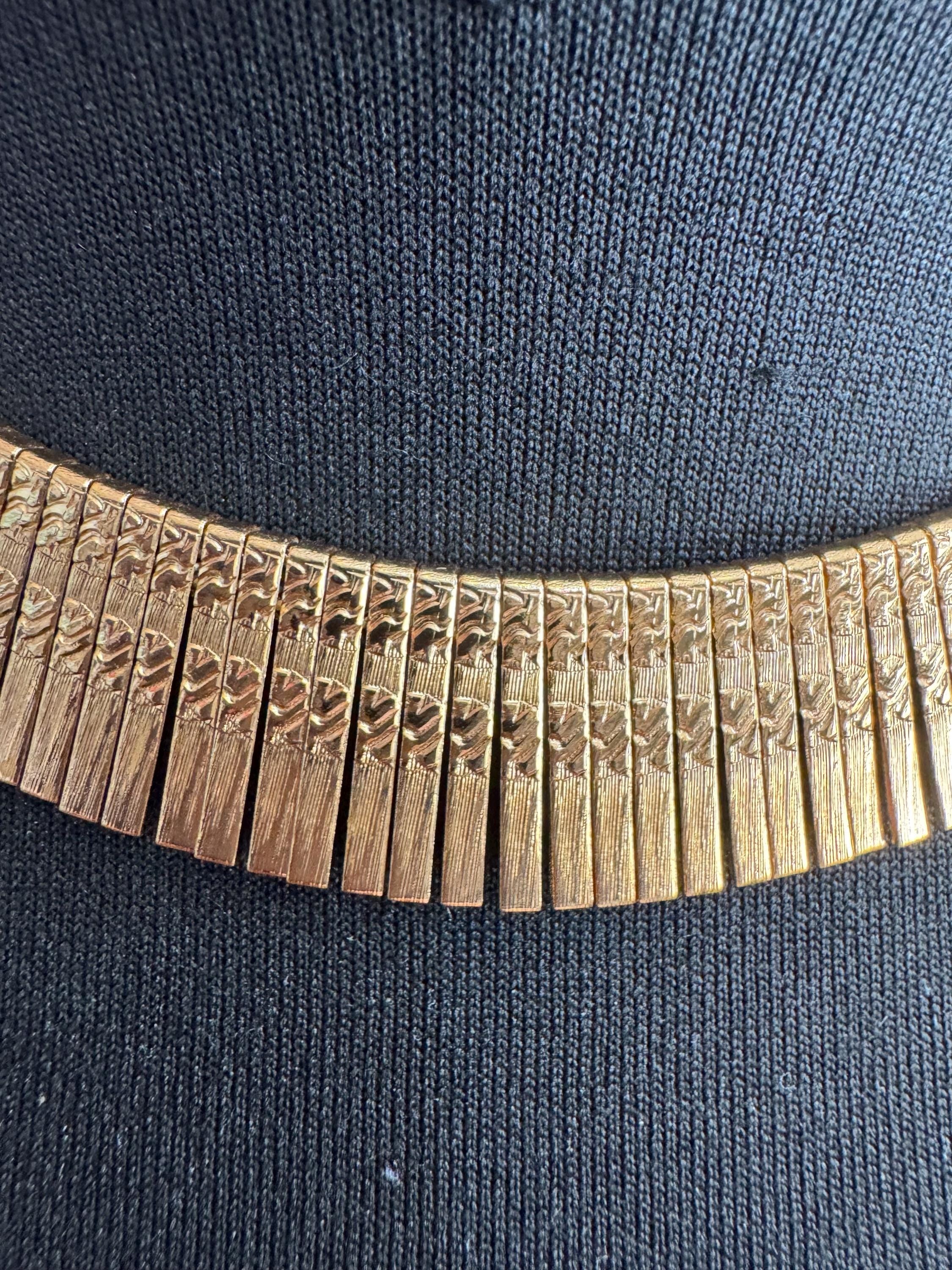 Egyptian wide gold choker necklace, cleopatra fringed style vintage