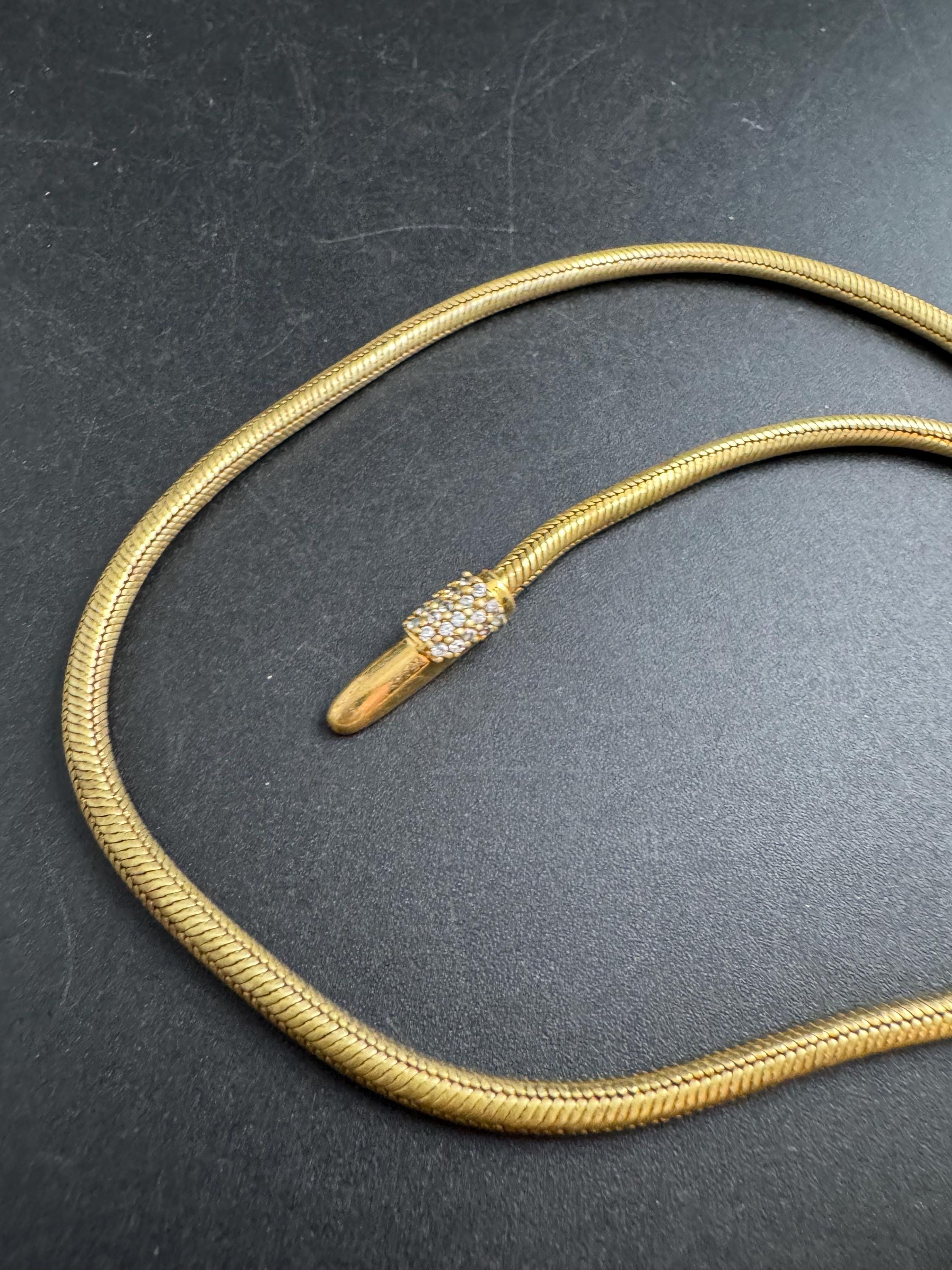 Vintage snake head chain choker, gold tone necklace by Danbury mint