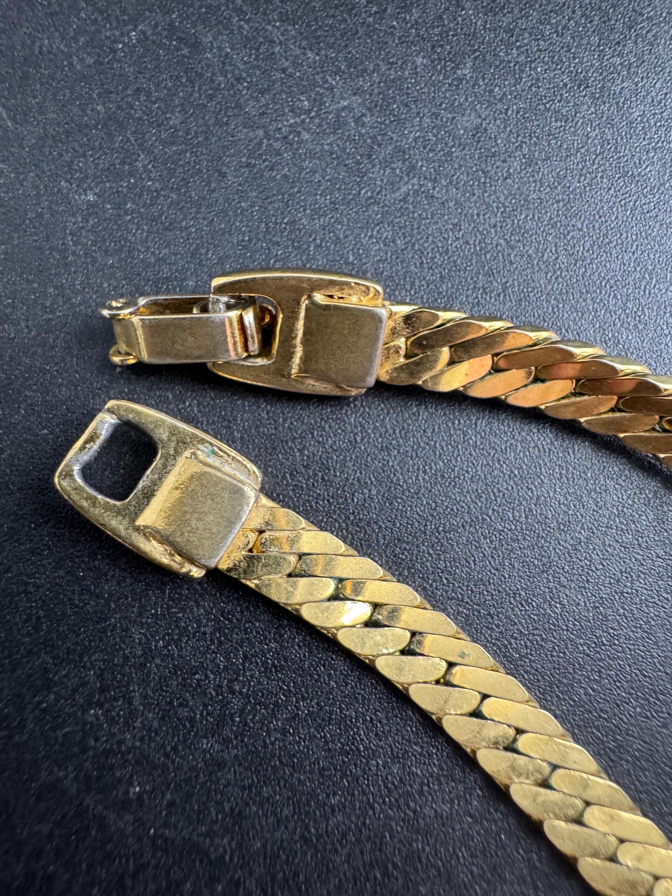 white enamel gold choker, vintage wide link panel necklace 40cm