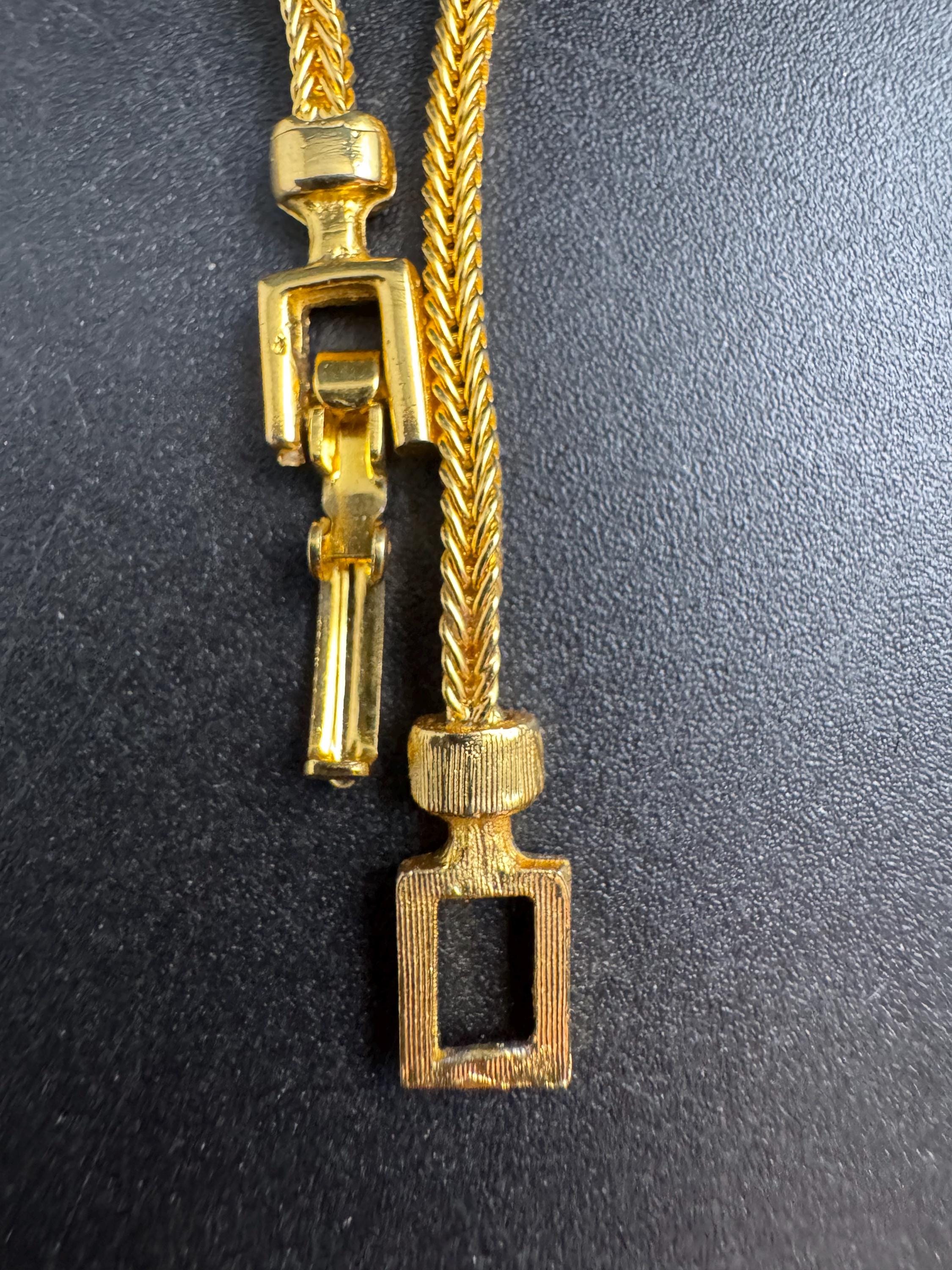 Jomaz blue and green enamel necklace, vintage signed gold chain collar