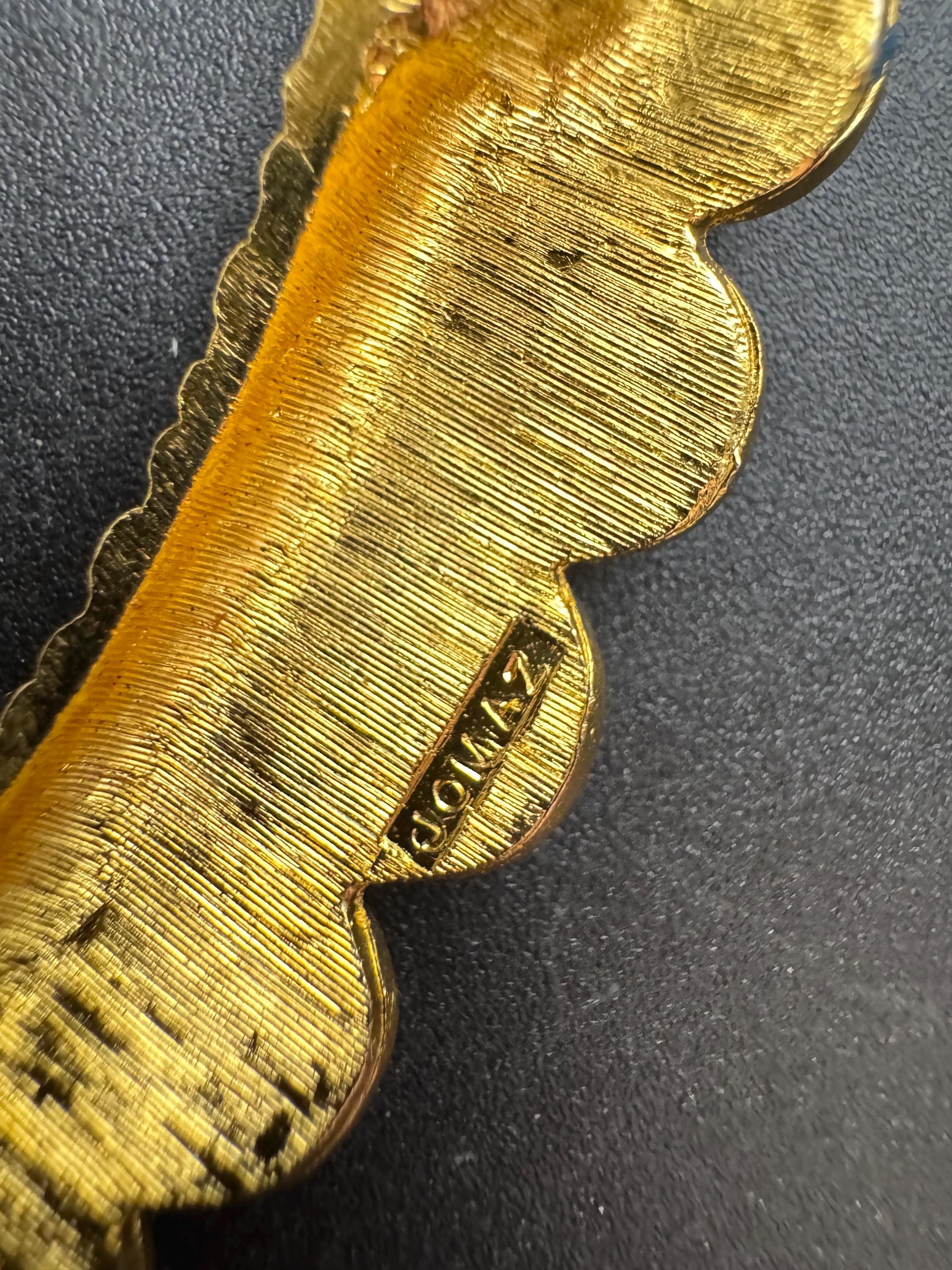 Jomaz blue and green enamel necklace, vintage signed gold chain collar