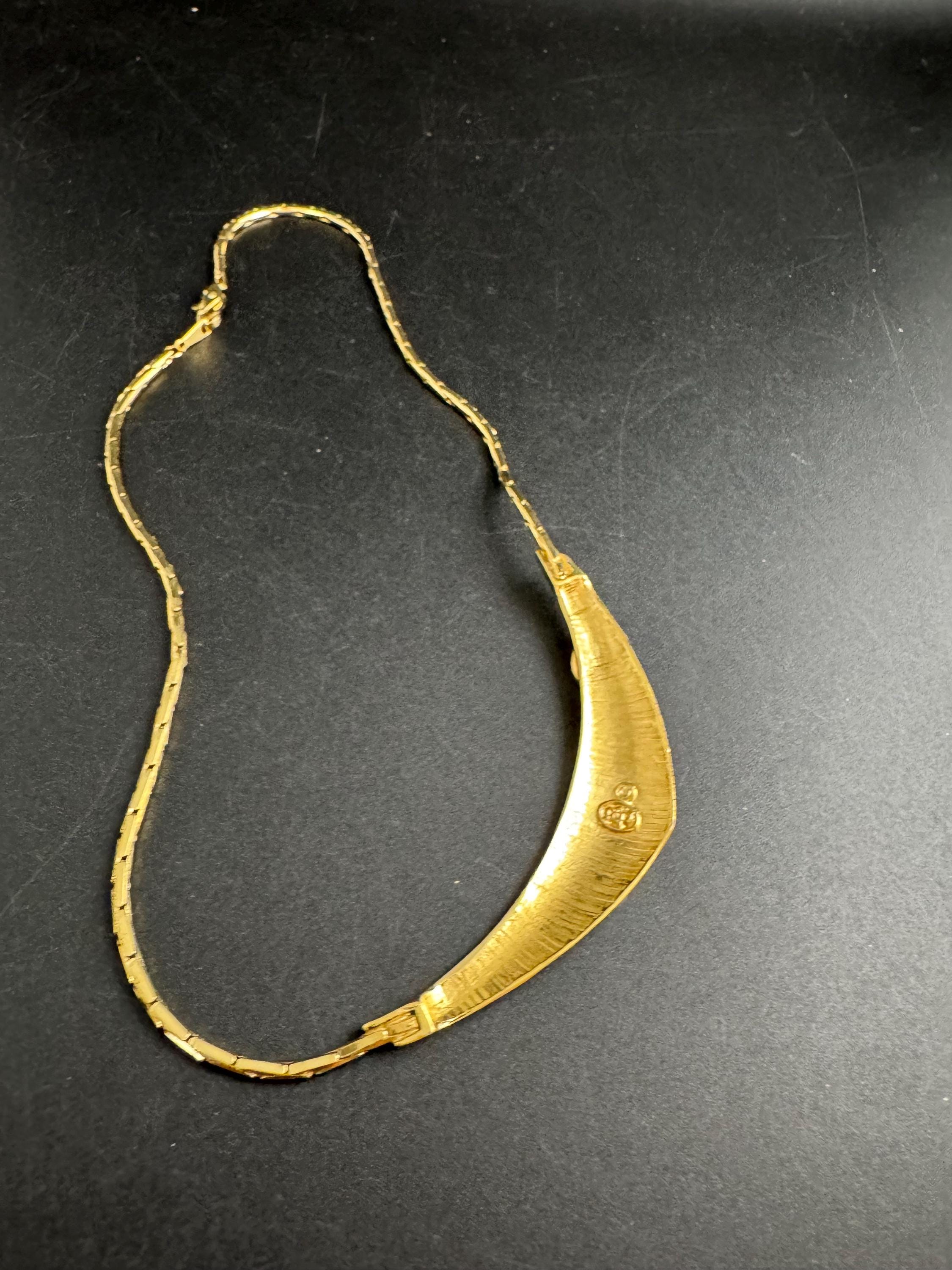 Bergdorf Goodman gold rhinestone Choker,  Signed BG necklace coloured crystals