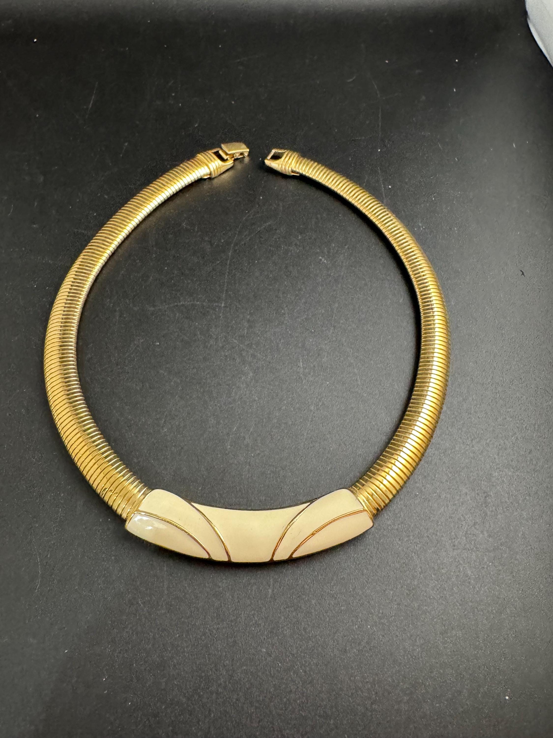 TRIFARI Cream enamel omega gold Choker, Vintage signed