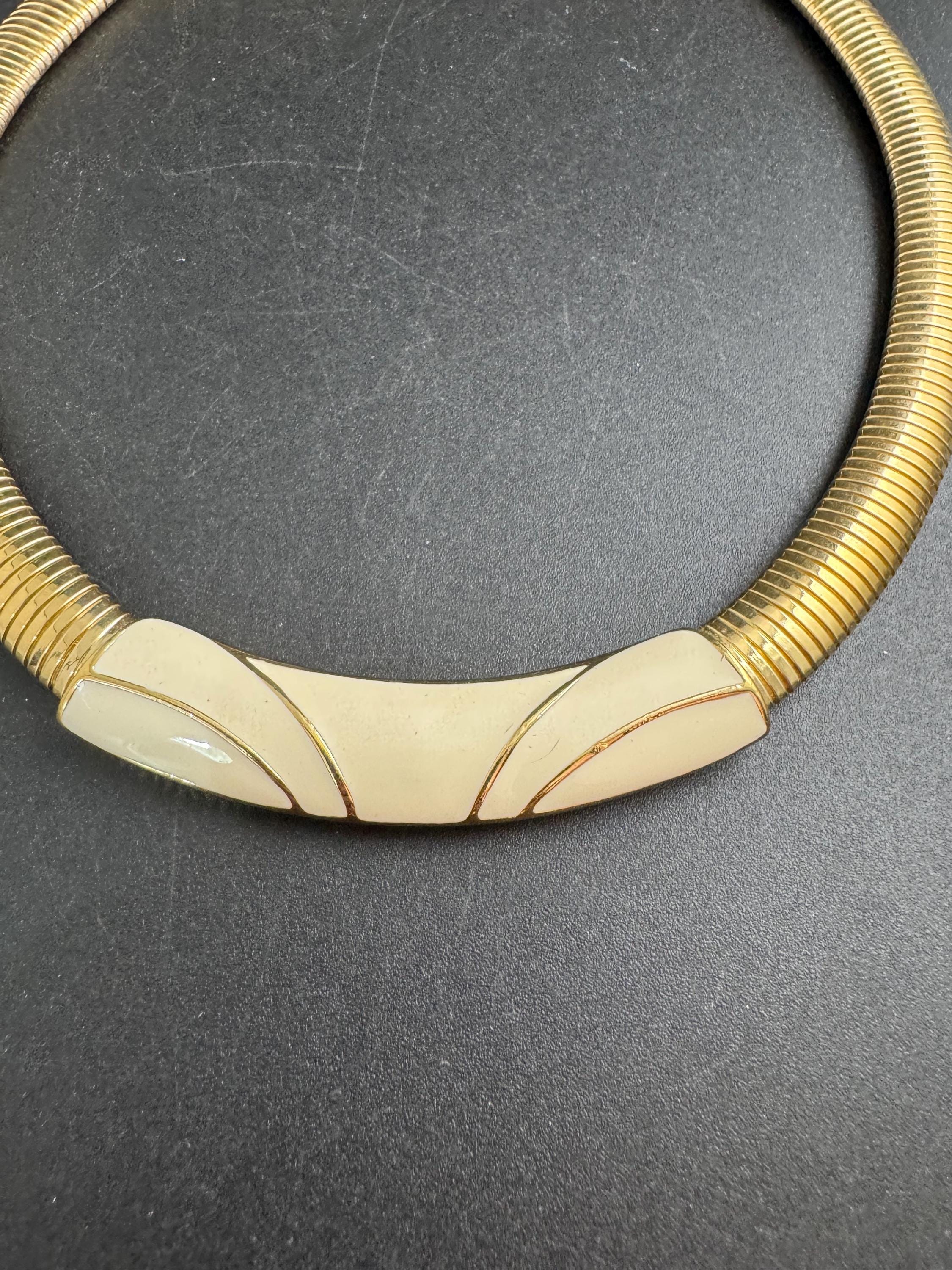 TRIFARI Cream enamel omega gold Choker, Vintage signed