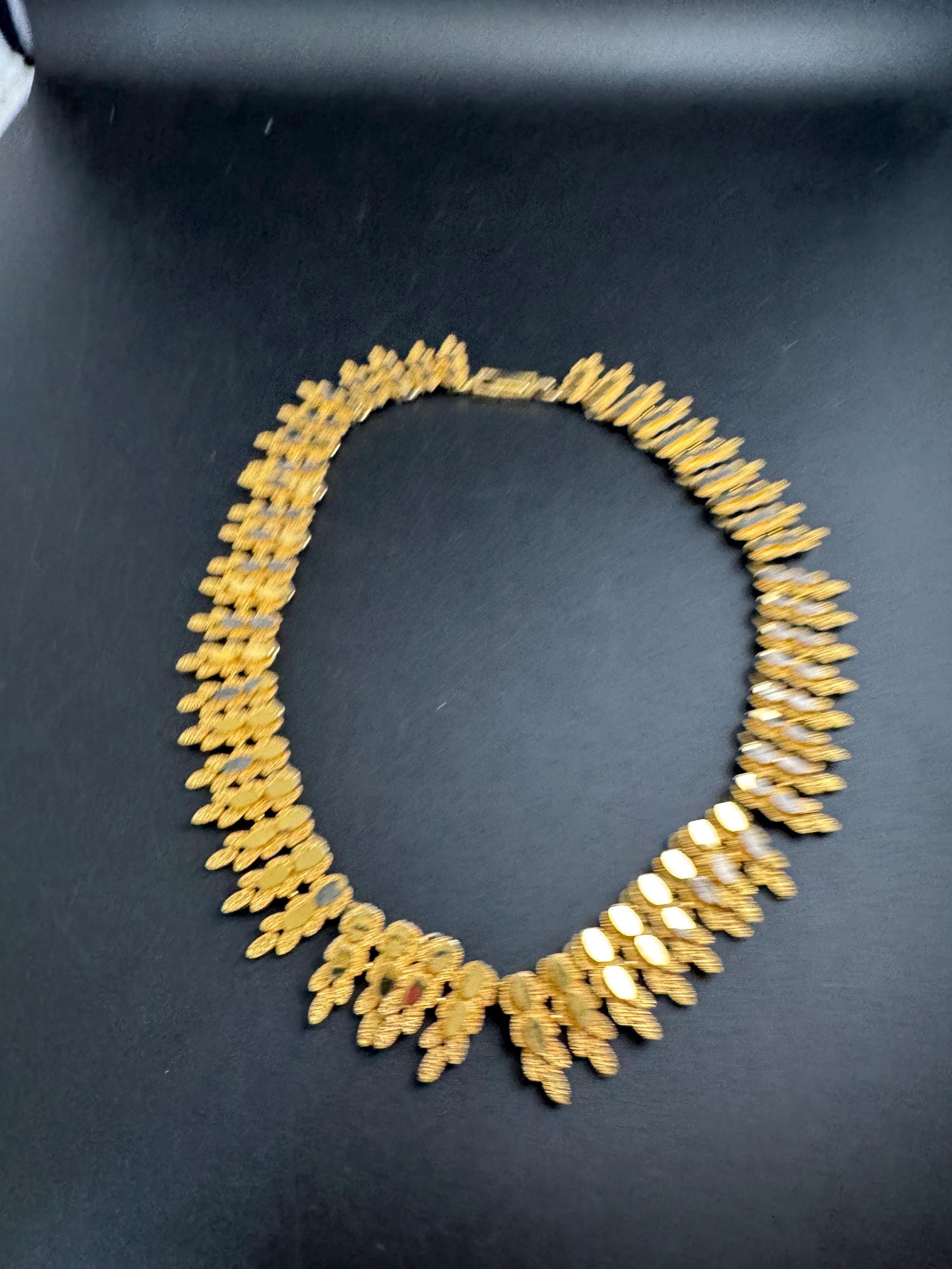 Vintage panel link brutalist choker necklace,  gold tone set some plate loss