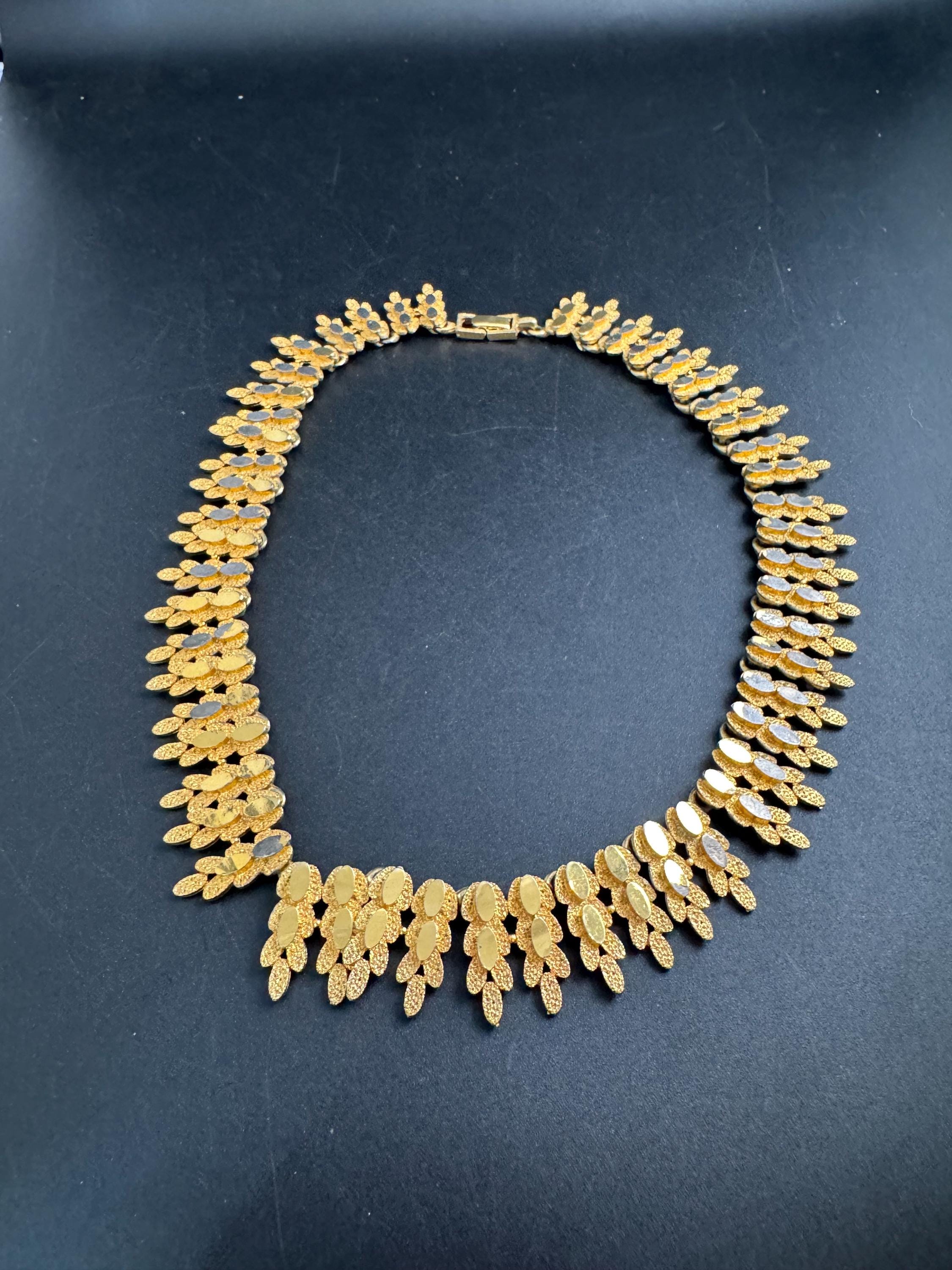 Vintage panel link brutalist choker necklace,  gold tone set some plate loss