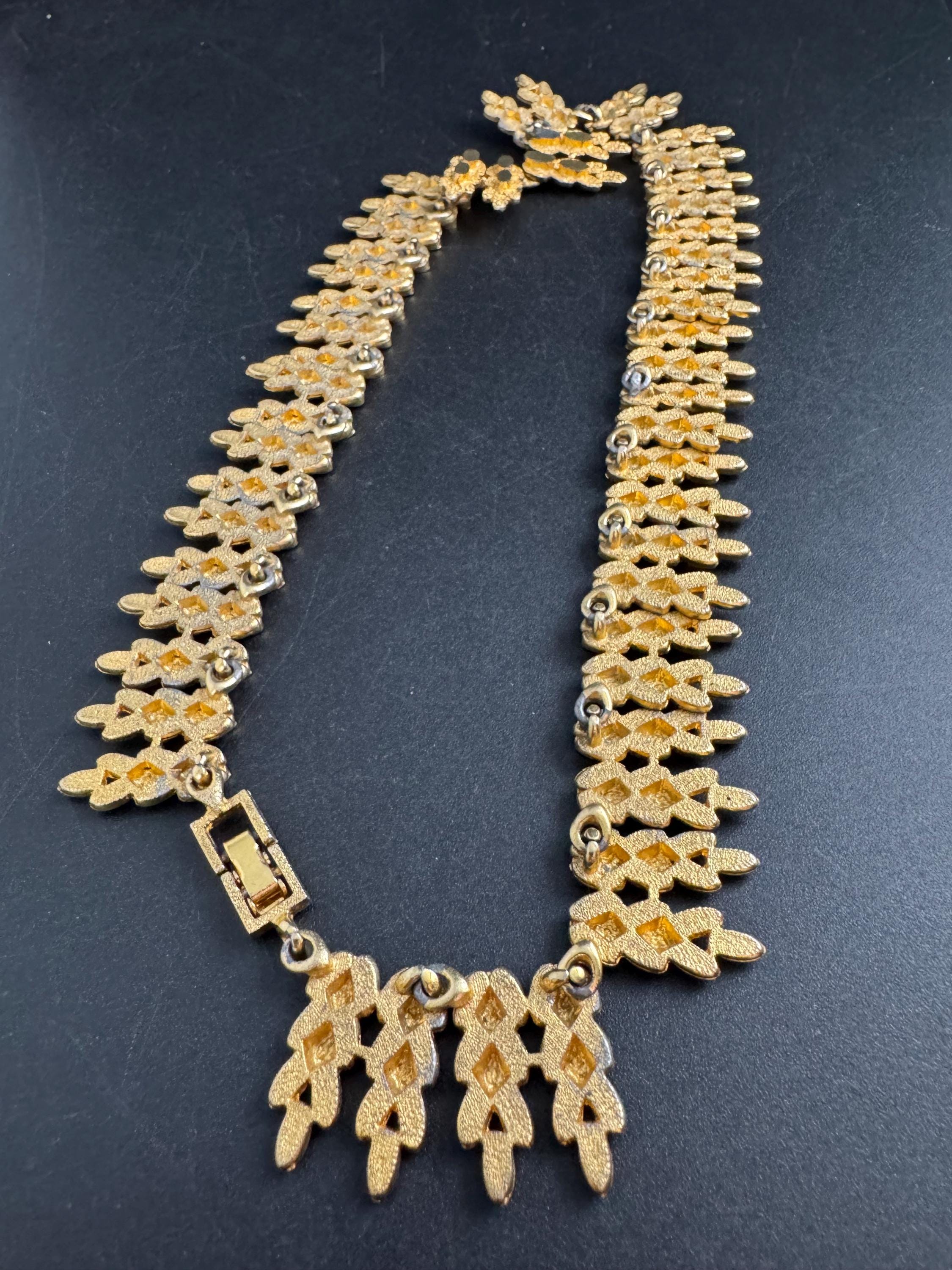 Vintage panel link brutalist choker necklace,  gold tone set some plate loss