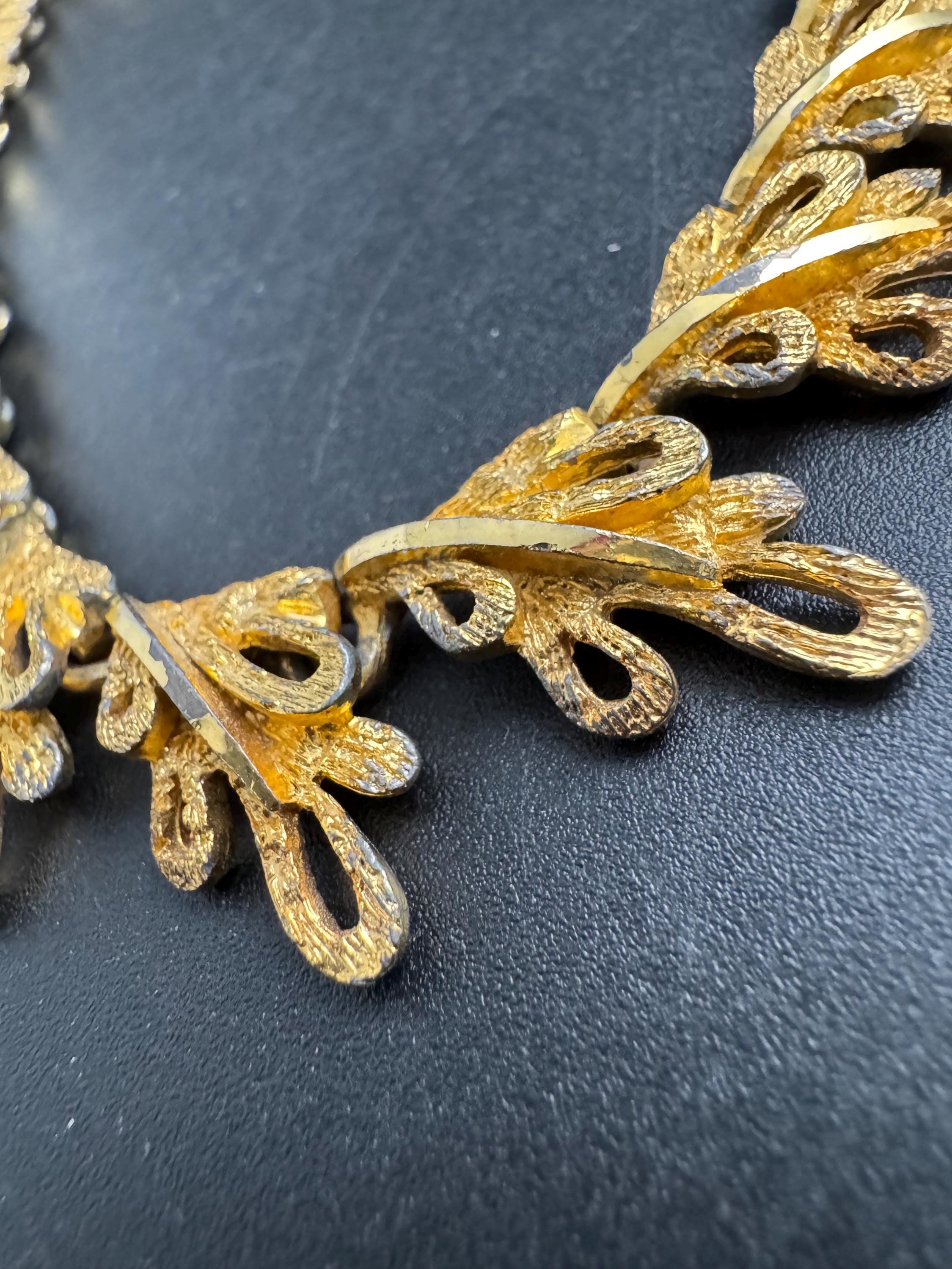 Vintage panel link brutalist choker necklace,  gold tone set some plate loss