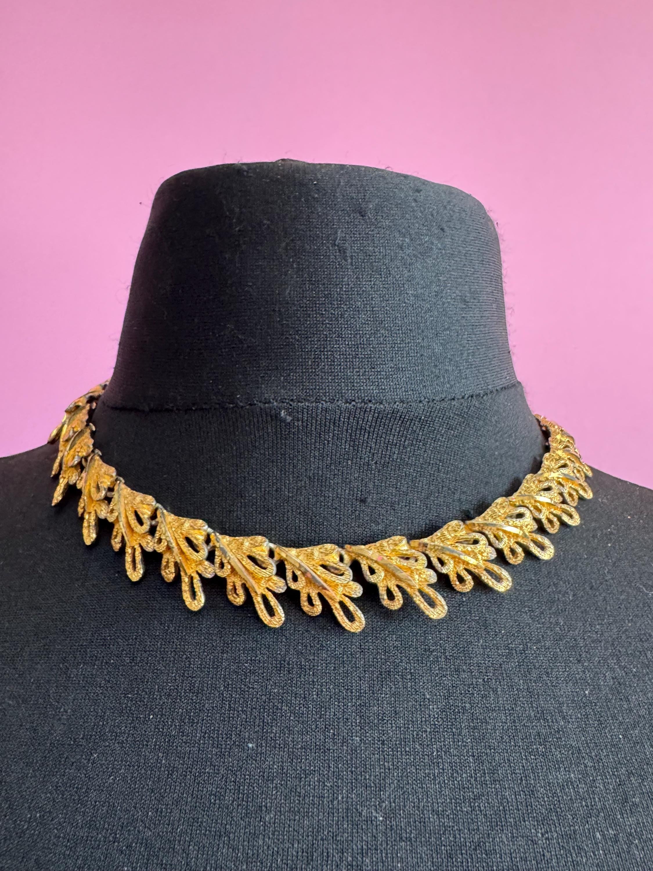 Vintage panel link brutalist choker necklace,  gold tone set some plate loss