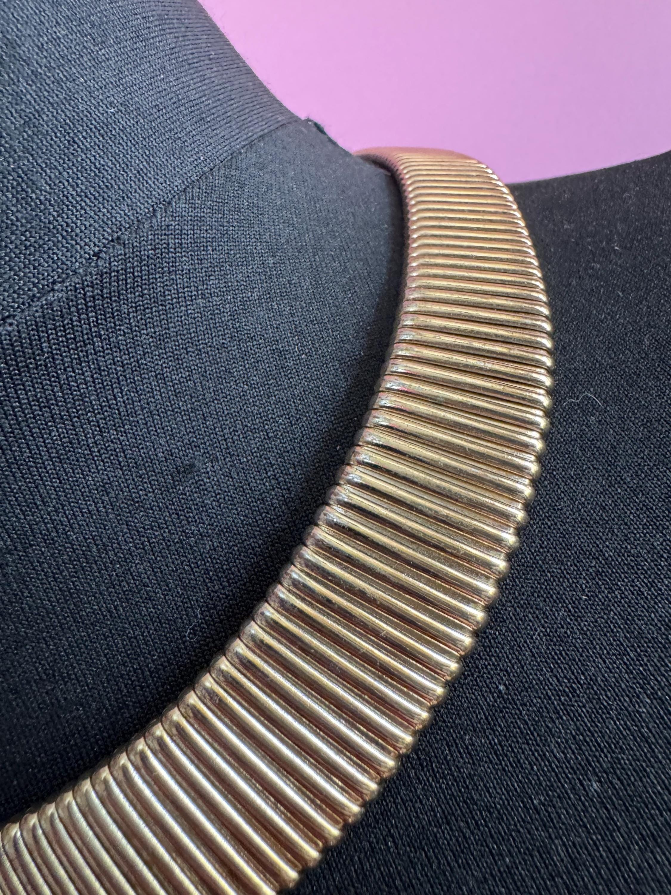 Wide gold omega choker necklace, statement piece 90s vintage