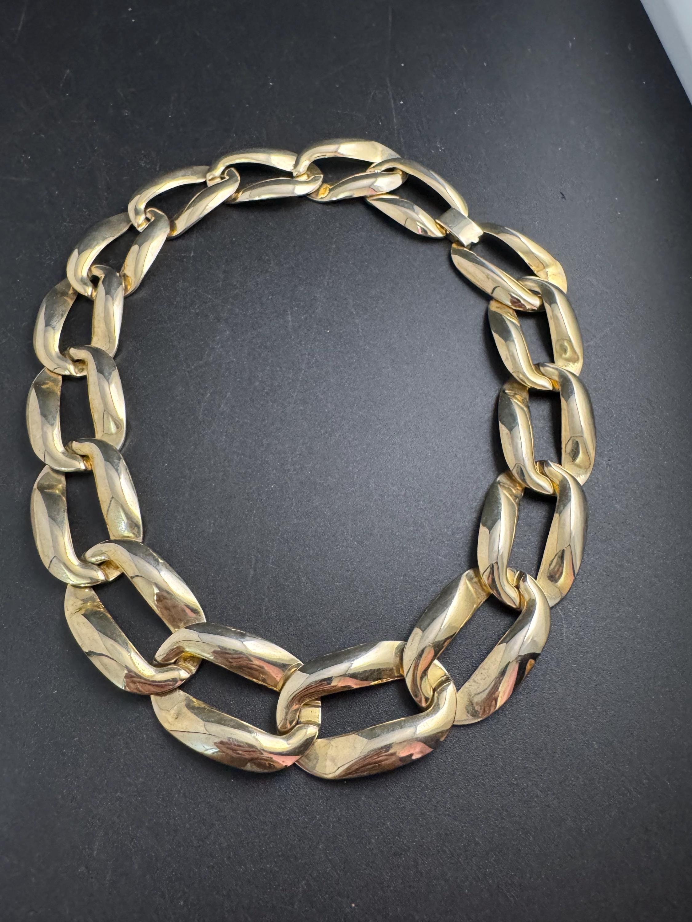 wide gold curb chain choker, chunky statement necklace 1980s