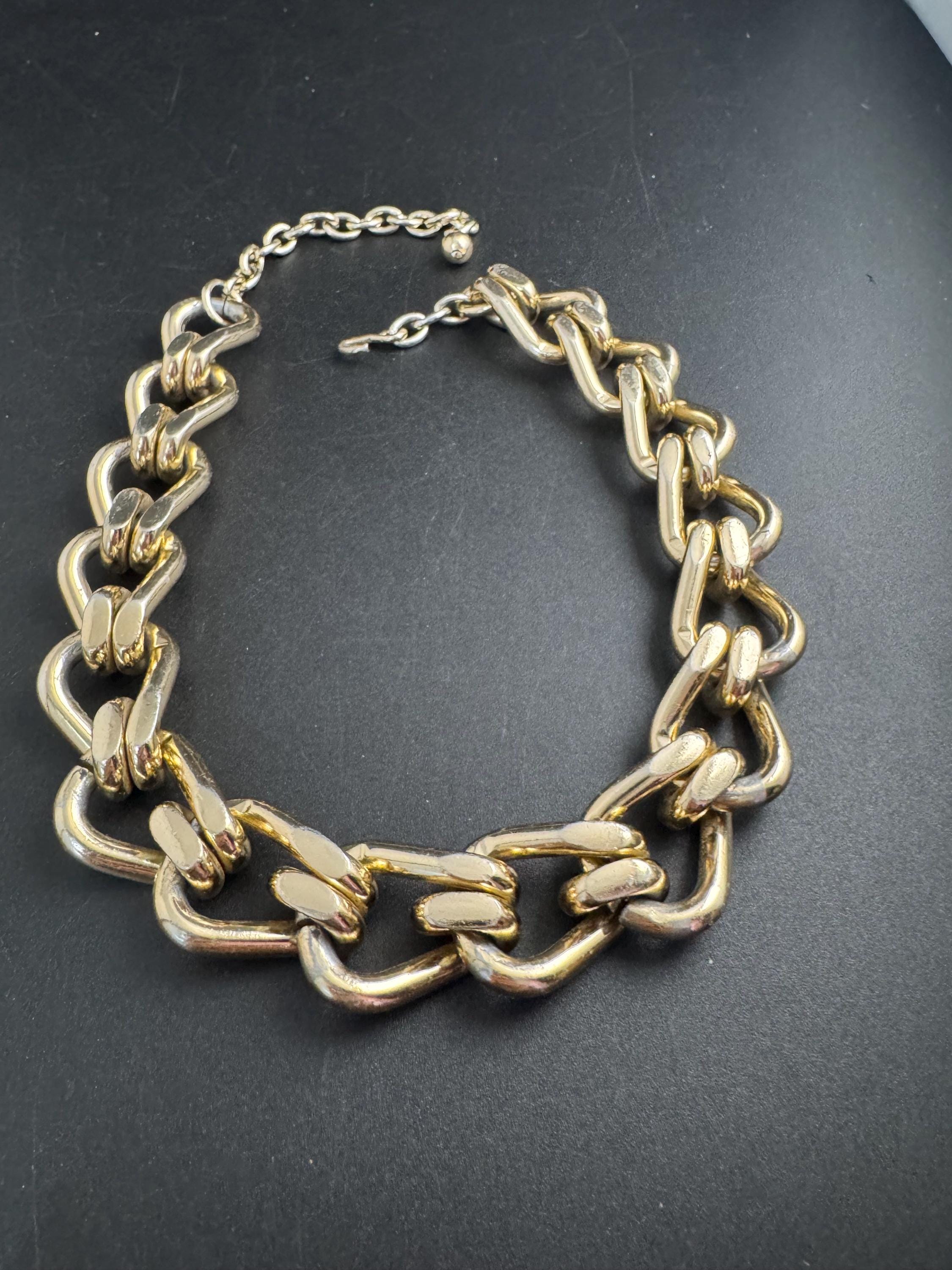 Rose gold wide chain link choker, warm gold tone lightweight brutalist necklace