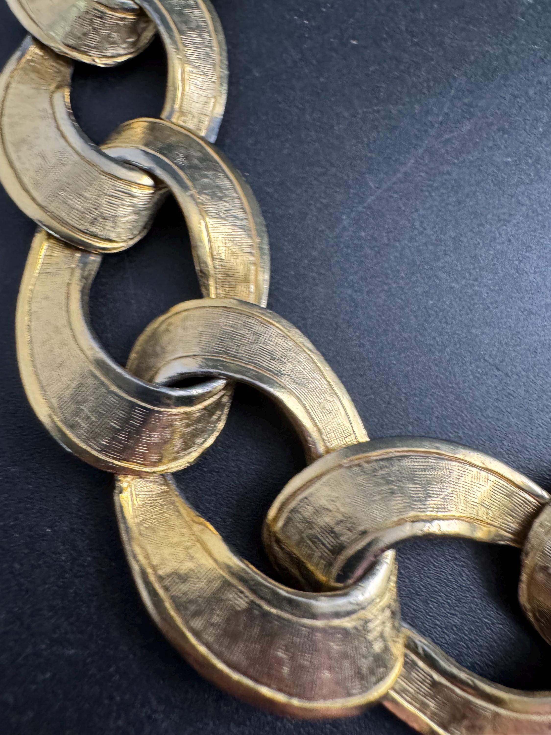 wide gold curb chain choker, chunky statement necklace 1980s