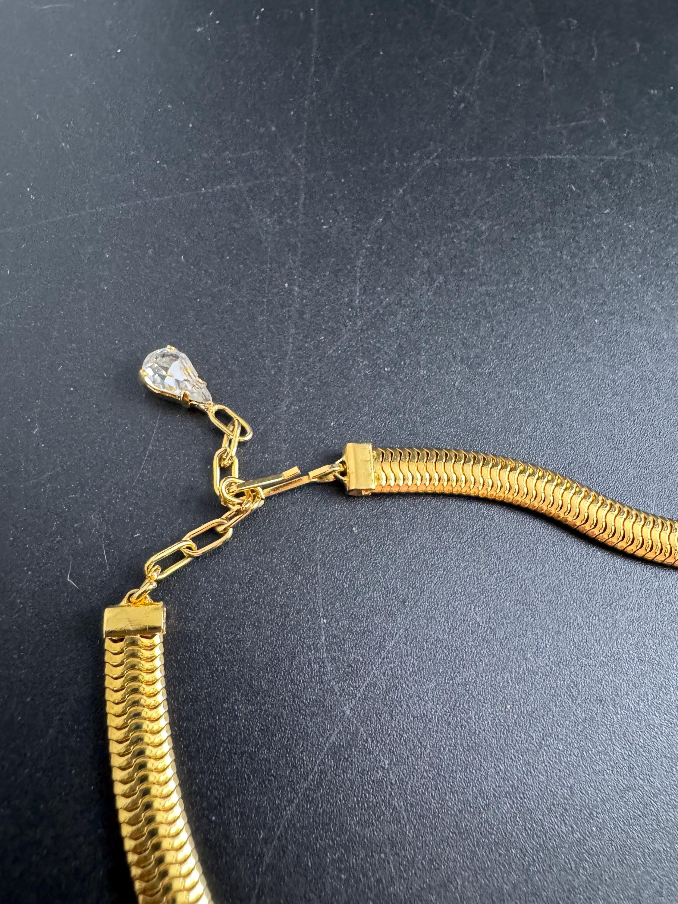 Rhinestone omega jewellery set, matching necklace and clamper bangle vintage Rivoli crystal