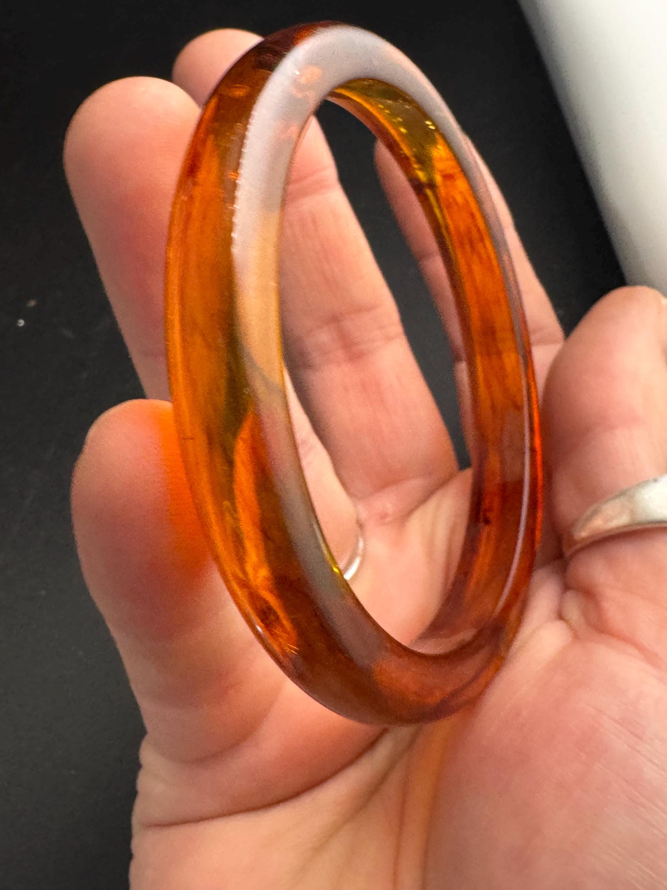 Faux tortoiseshell brown plastic slim bangle, vintage bracelet ideal for stacking layering