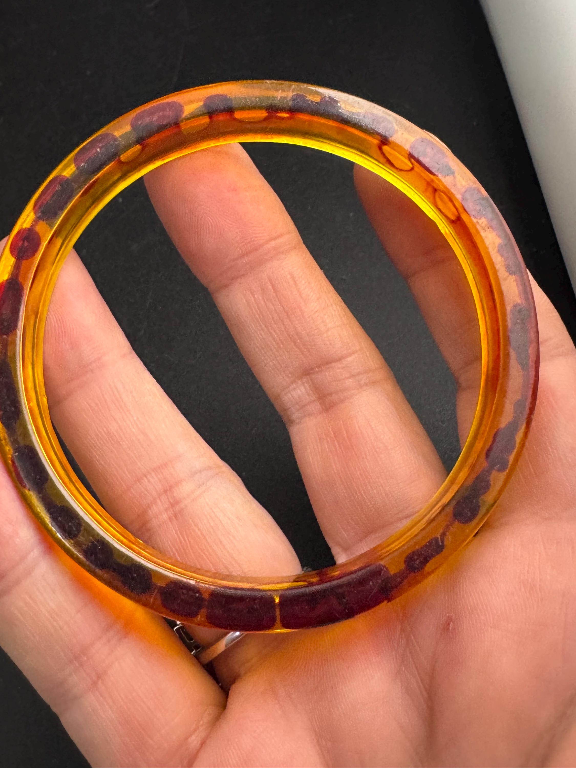 Faux tortoiseshell brown bangle, vintage early plastic bracelet ideal for stacking layering