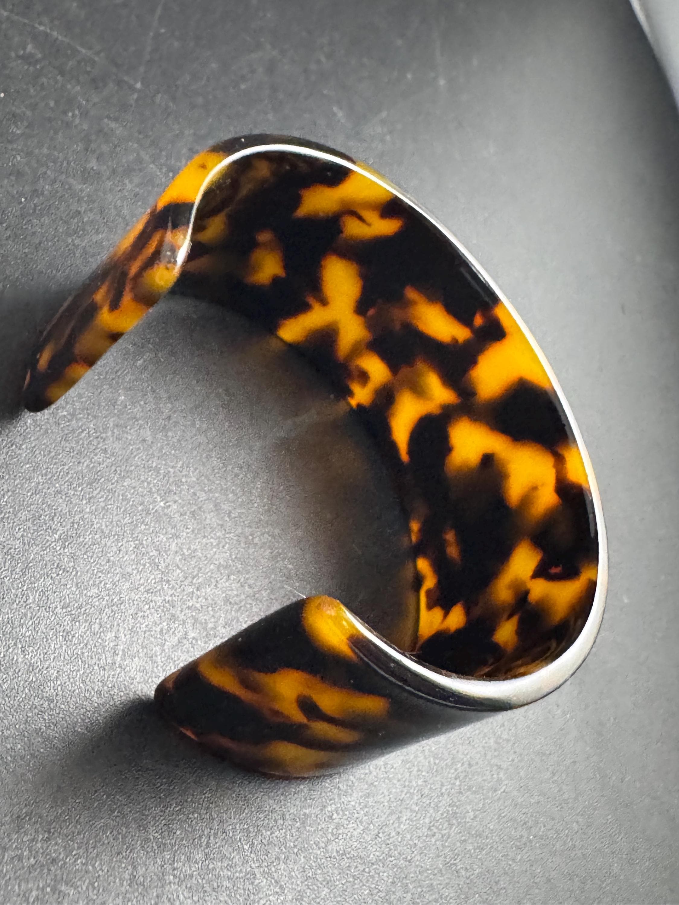 Wide tortoiseshell brown plastic  bangle, vintage open cuff bracelet