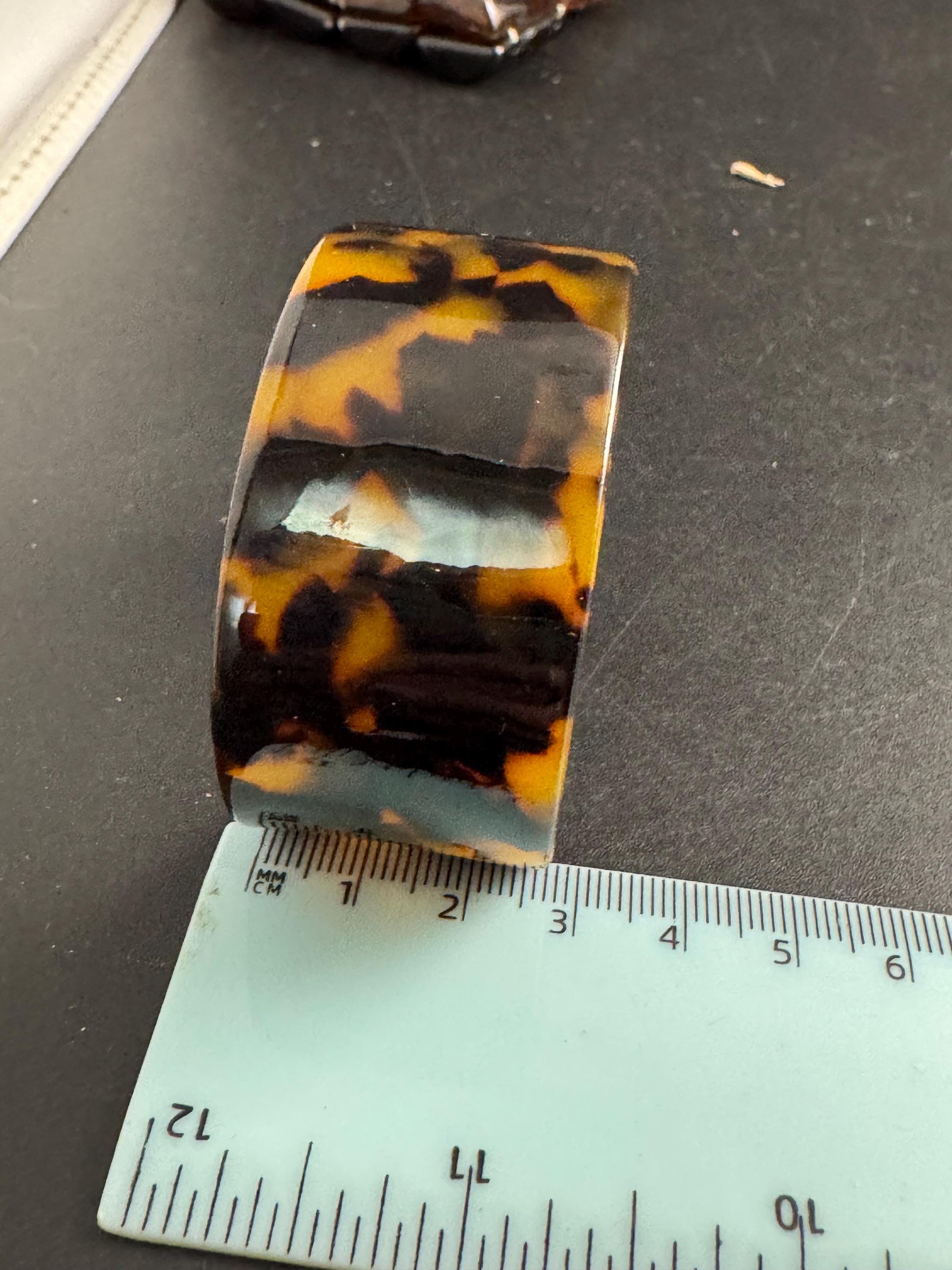 Wide tortoiseshell brown plastic  bangle, vintage open cuff bracelet