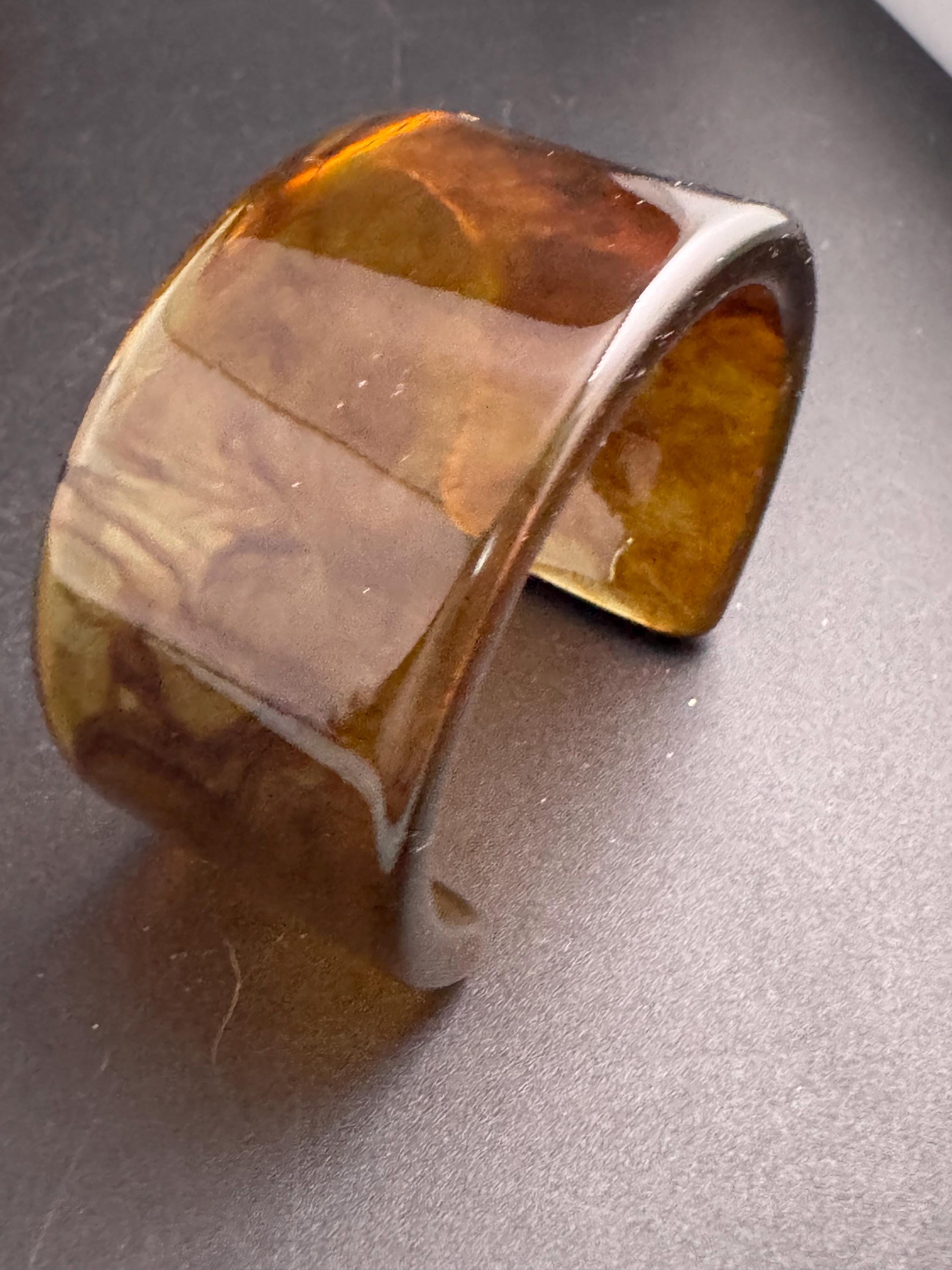 Wide tortoiseshell brown plastic  bangle, vintage open cuff bracelet