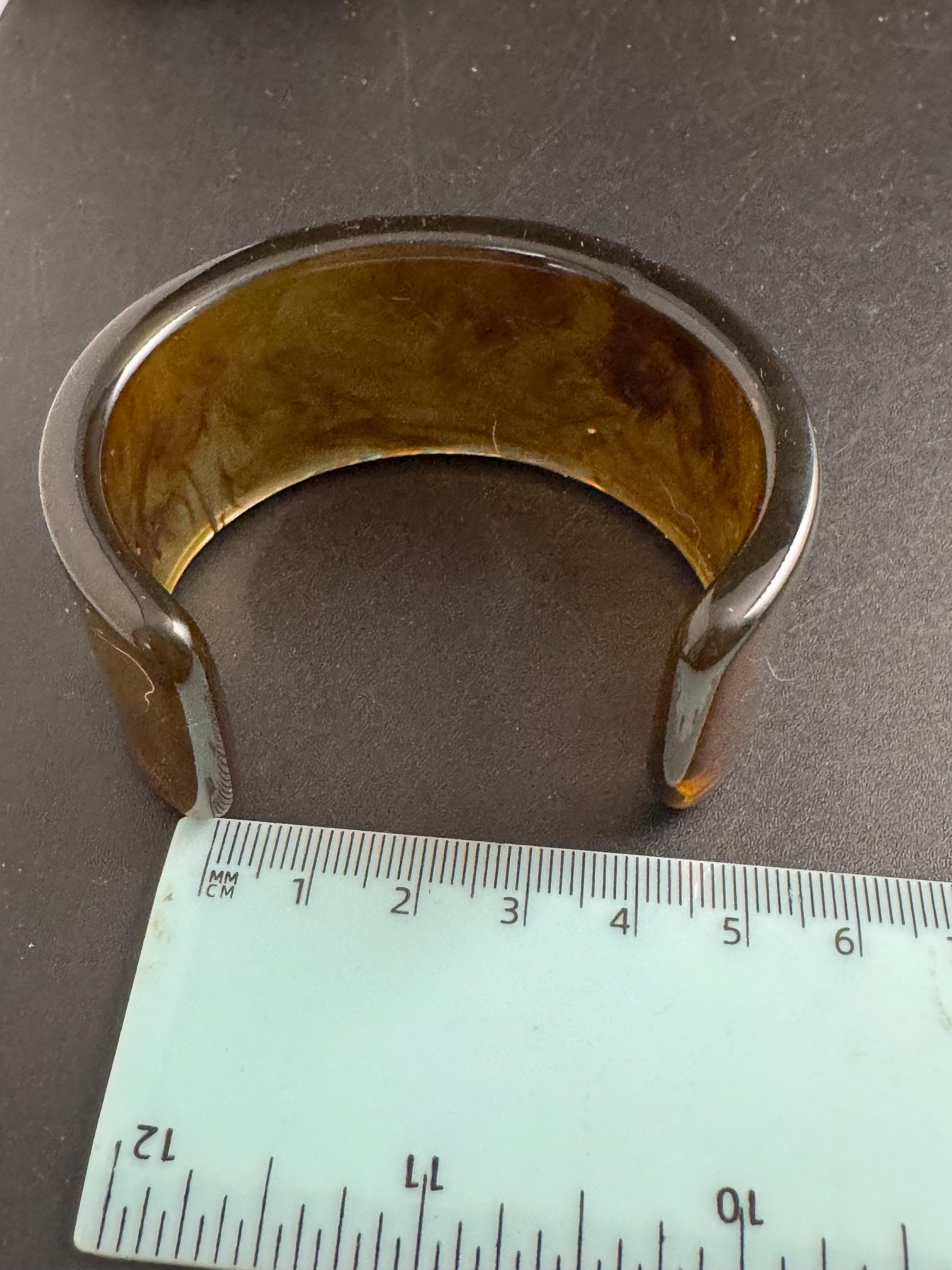 Wide tortoiseshell brown plastic  bangle, vintage open cuff bracelet