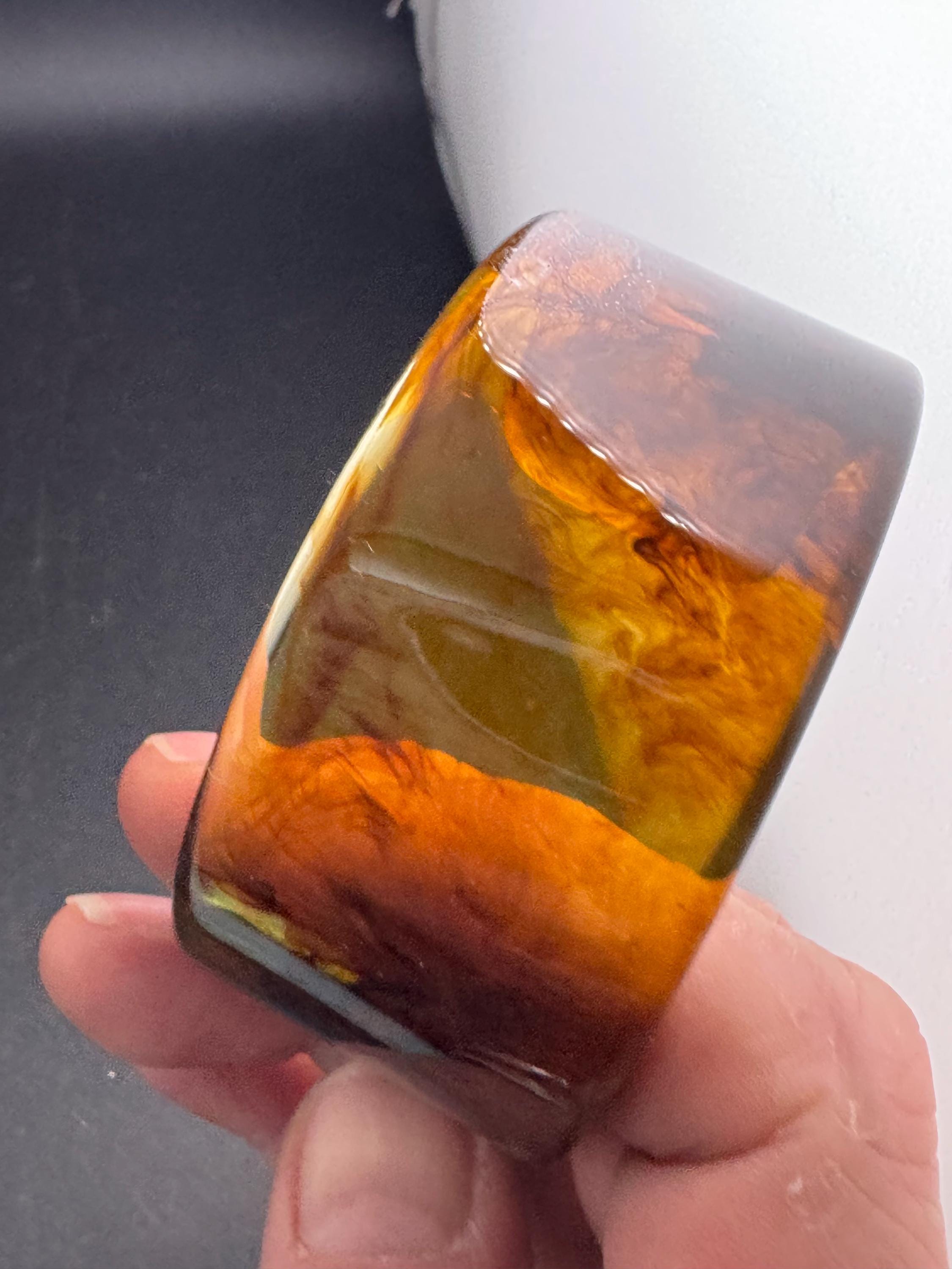 Wide tortoiseshell brown plastic  bangle, vintage open cuff bracelet