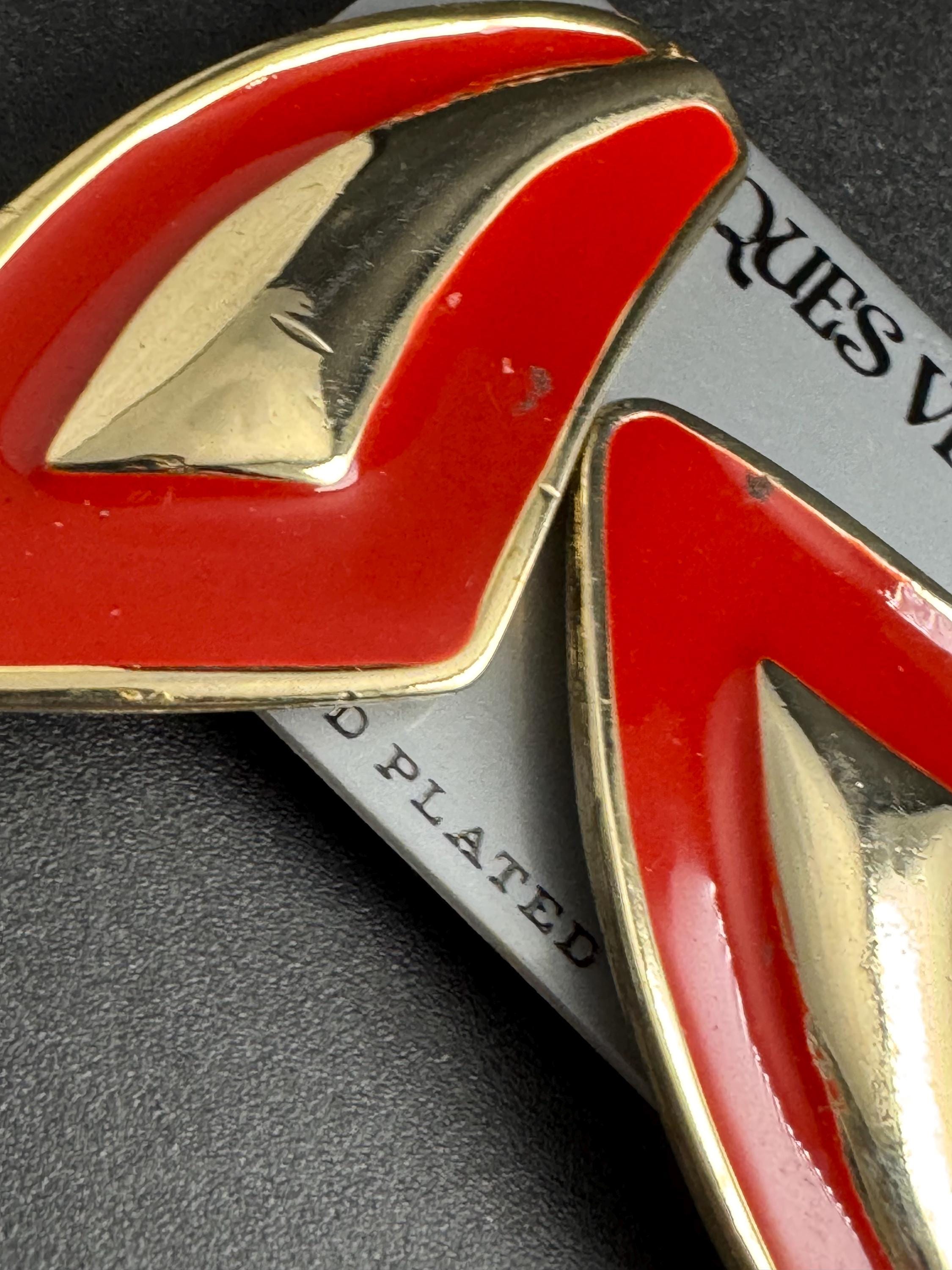 Red Enamel Clip On Earrings: jaques vert vintage gold plated