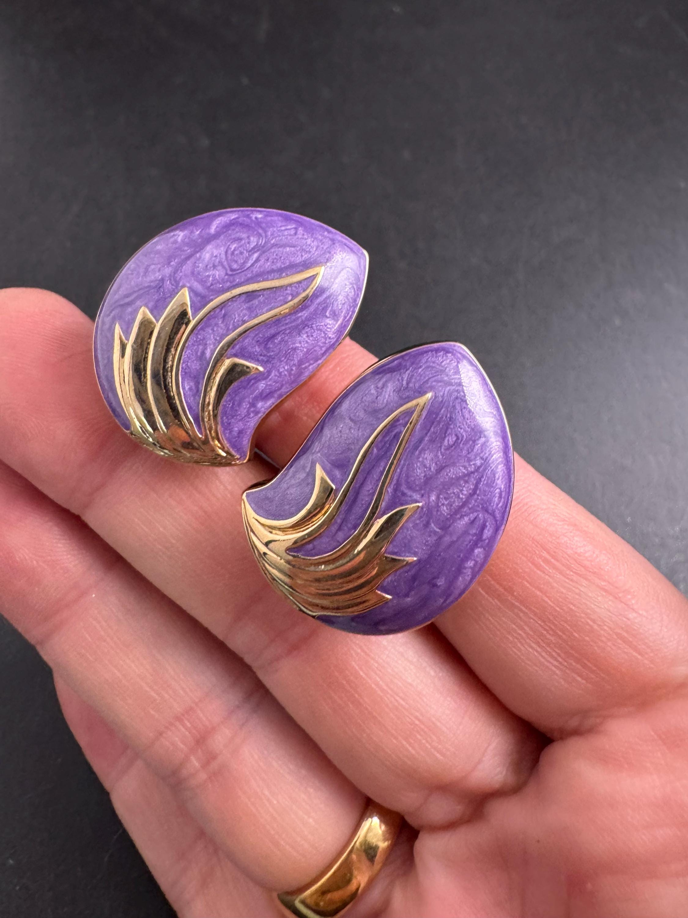 Purple Enamel Clip On Earrings: jaques vert vintage gold plated